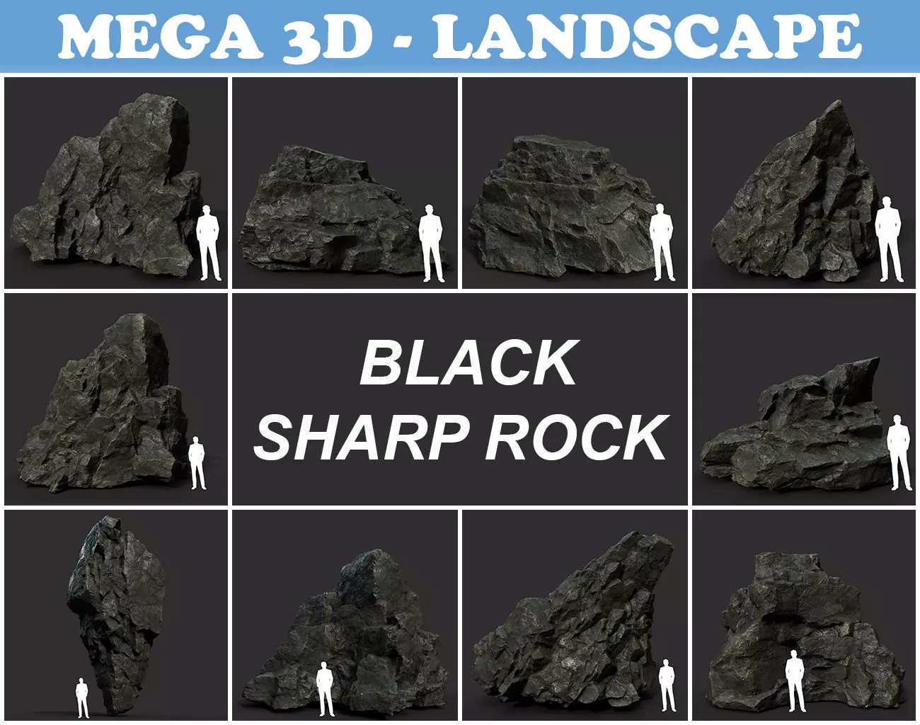 Low poly Black Sharp Rock 210226 Low-poly 3D model_0