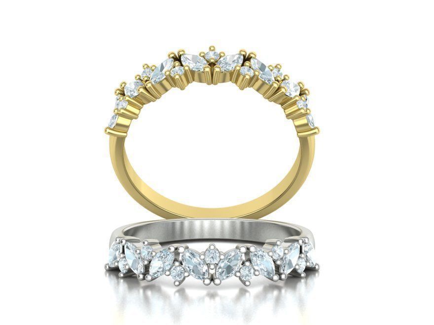 Marquise and Round Halfway Band Ring 3dmodel 3D print model_4