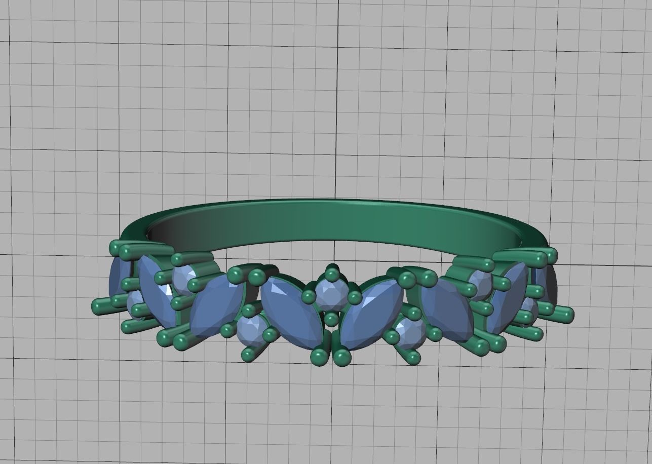 Marquise and Round Halfway Band Ring 3dmodel 3D print model_29