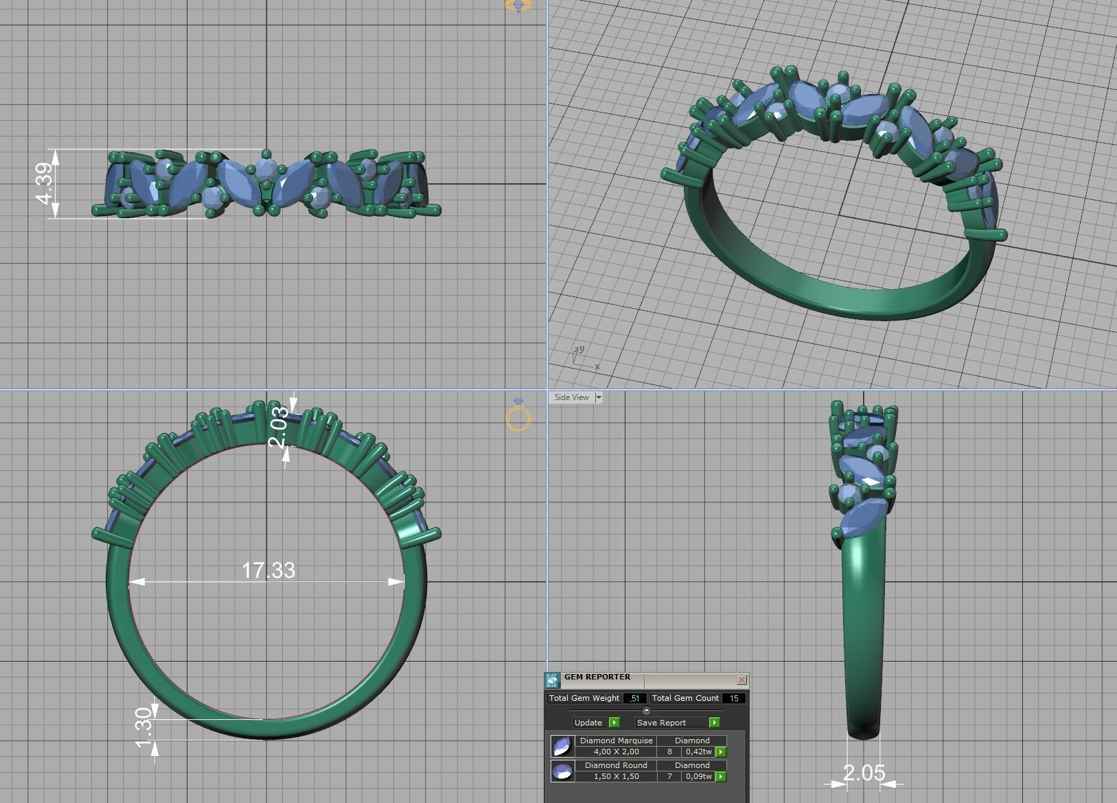 Marquise and Round Halfway Band Ring 3dmodel 3D print model_11