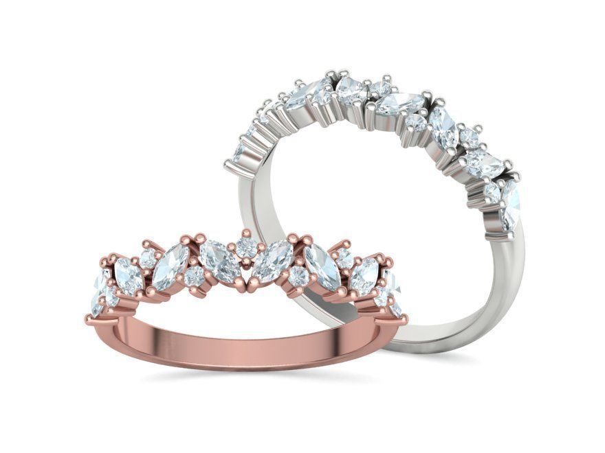 Marquise and Round Halfway Band Ring 3dmodel 3D print model_1