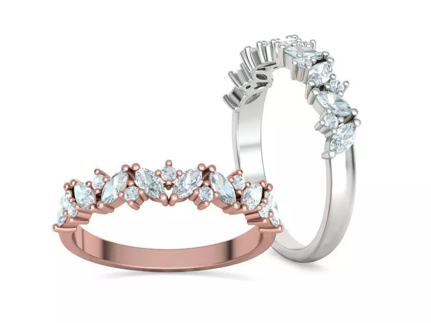 Marquise and Round Halfway Band Ring 3dmodel 3D print model_0