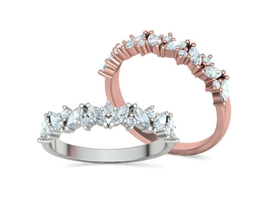 Marquise and Round Halfway Band Ring 3dmodel 3D print model_2