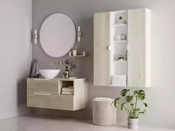 Bathroom Set modern with wooden cabinet and mirror
