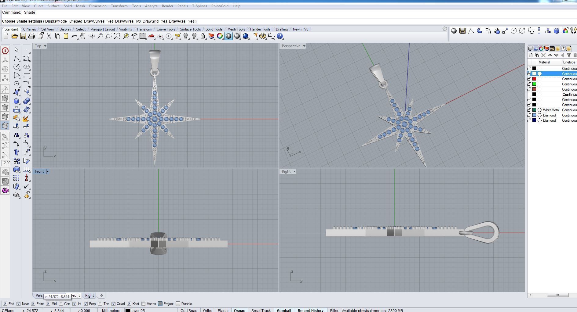Pendant 3D print model star gold with diamonds 3D print model_6