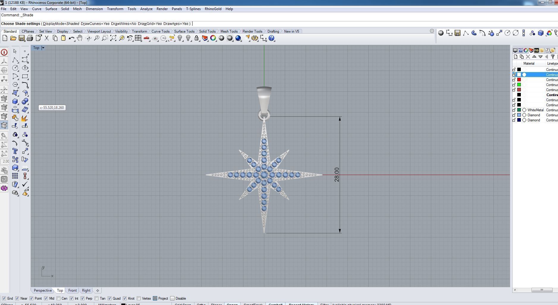 Pendant 3D print model star gold with diamonds 3D print model_7