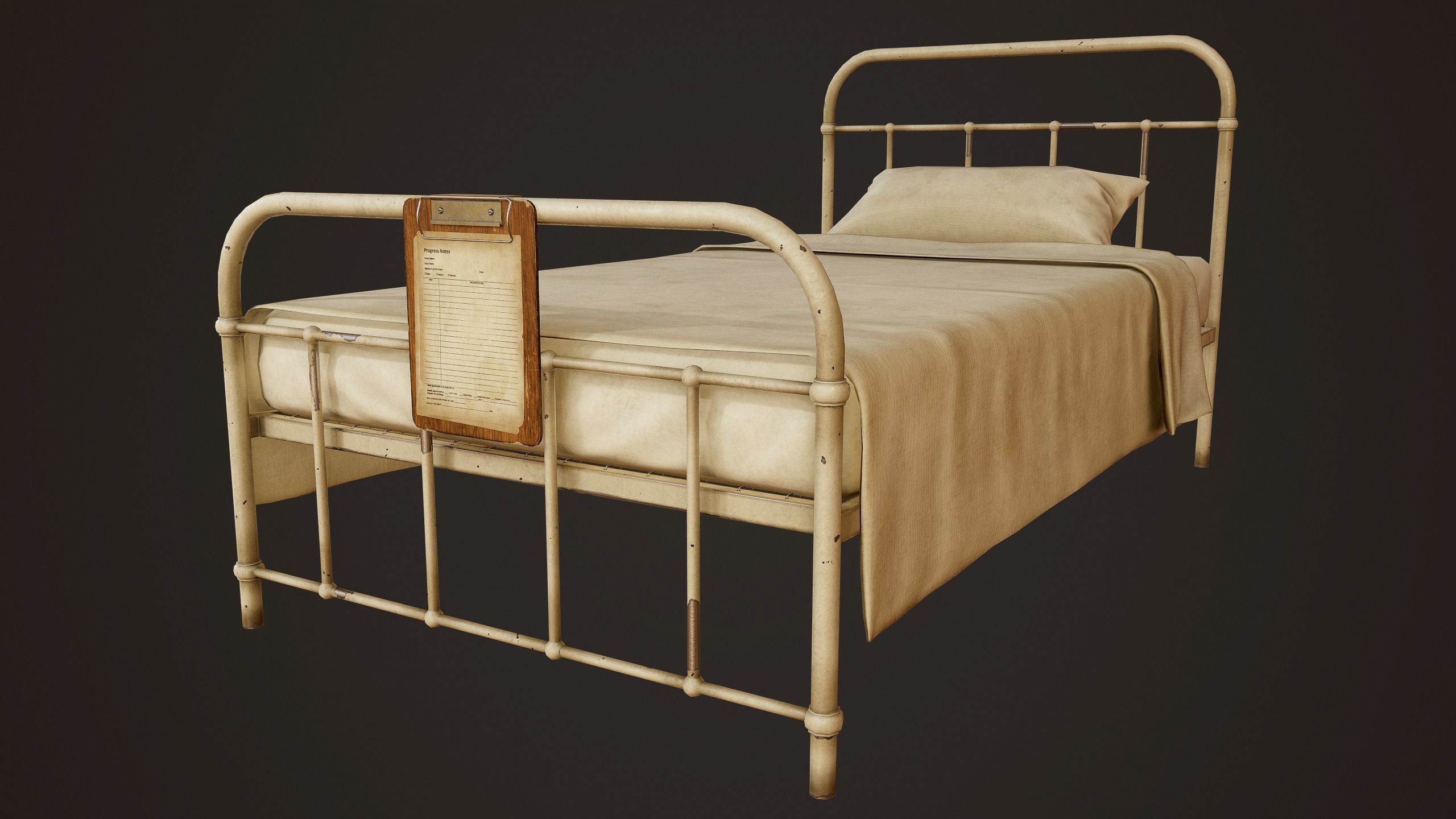 Hospital Bed - PBR Game Ready Low-poly 3D model_3