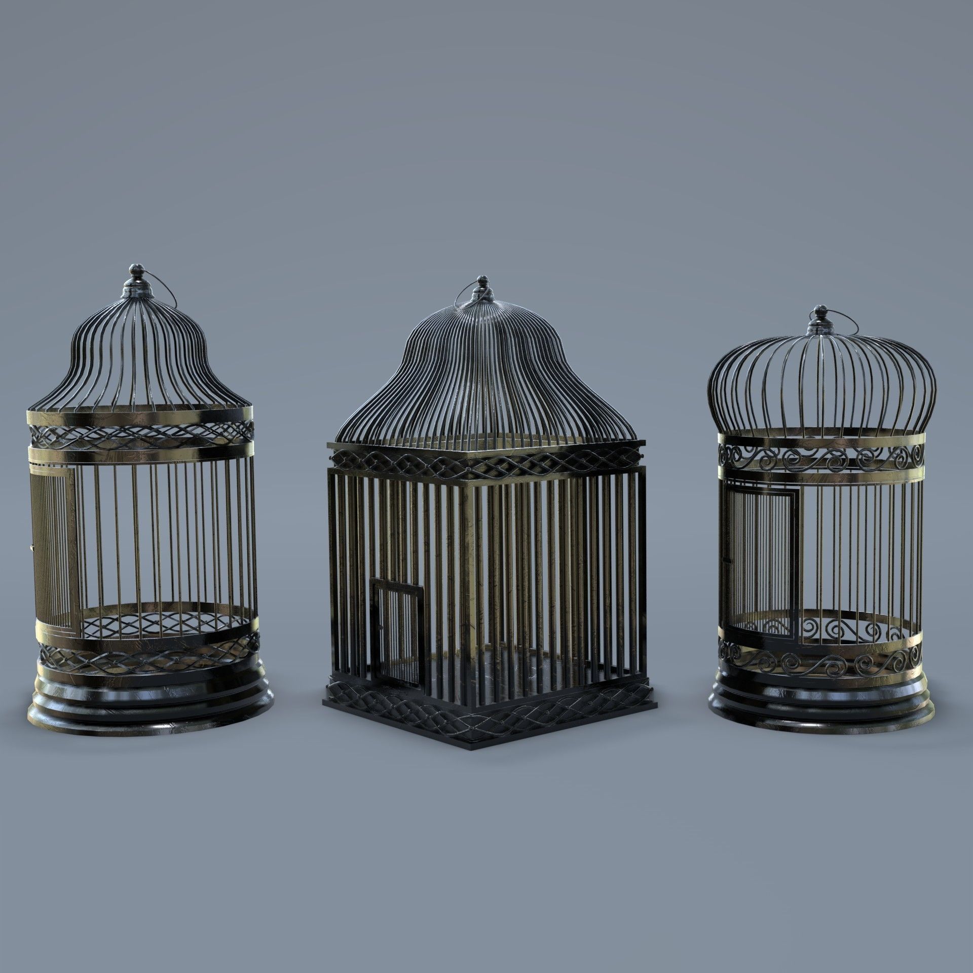 Bird cage Collection Low-poly 3D model_30