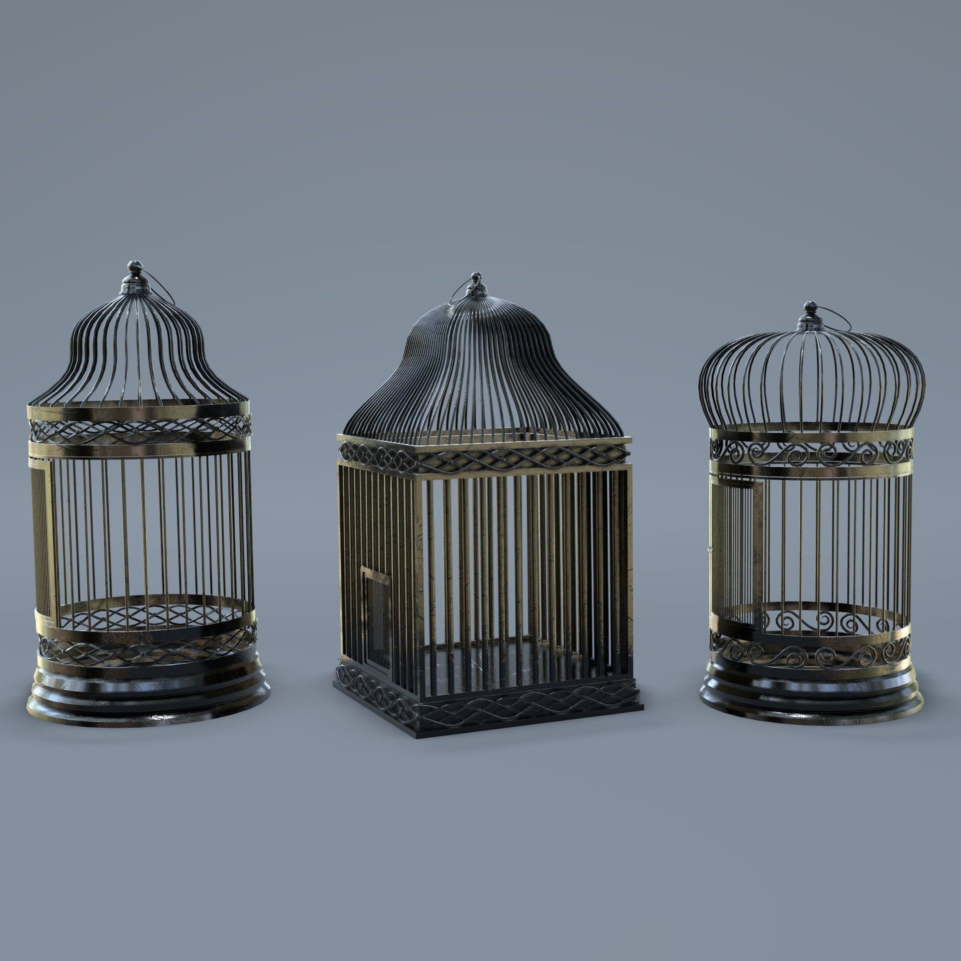Bird cage Collection Low-poly 3D model_29
