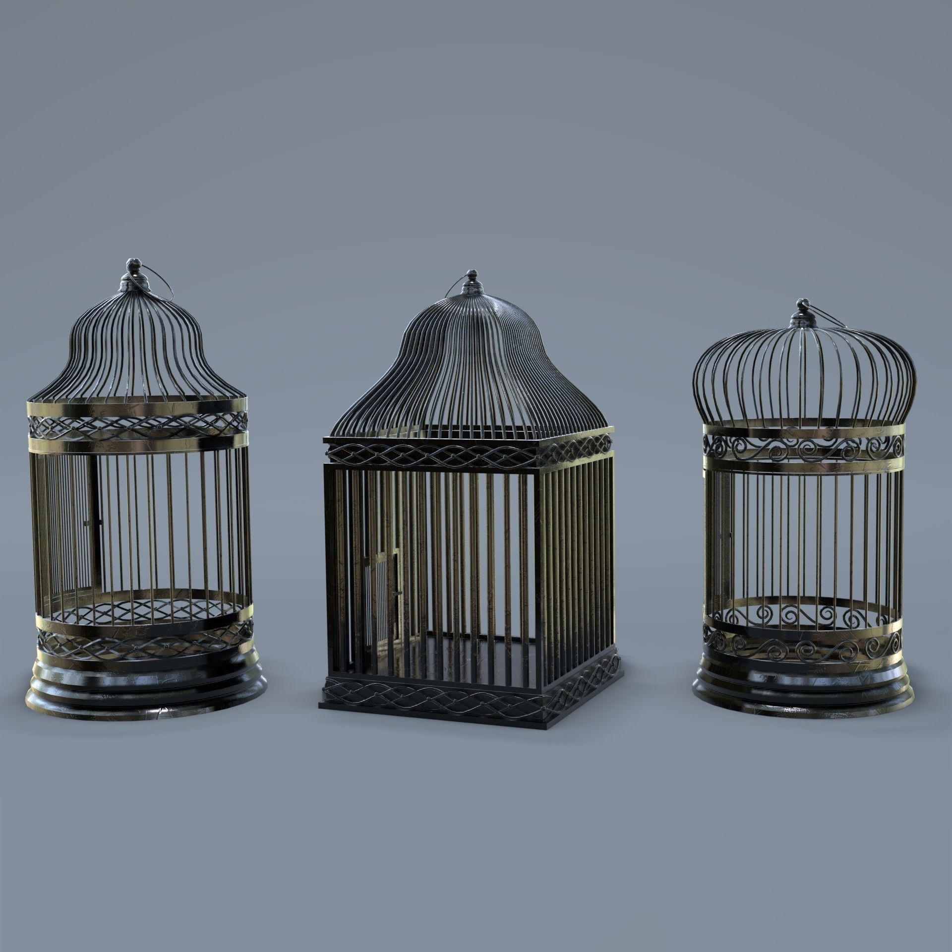Bird cage Collection Low-poly 3D model_26