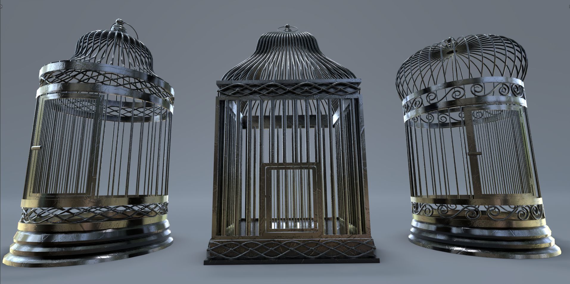Bird cage Collection Low-poly 3D model_3