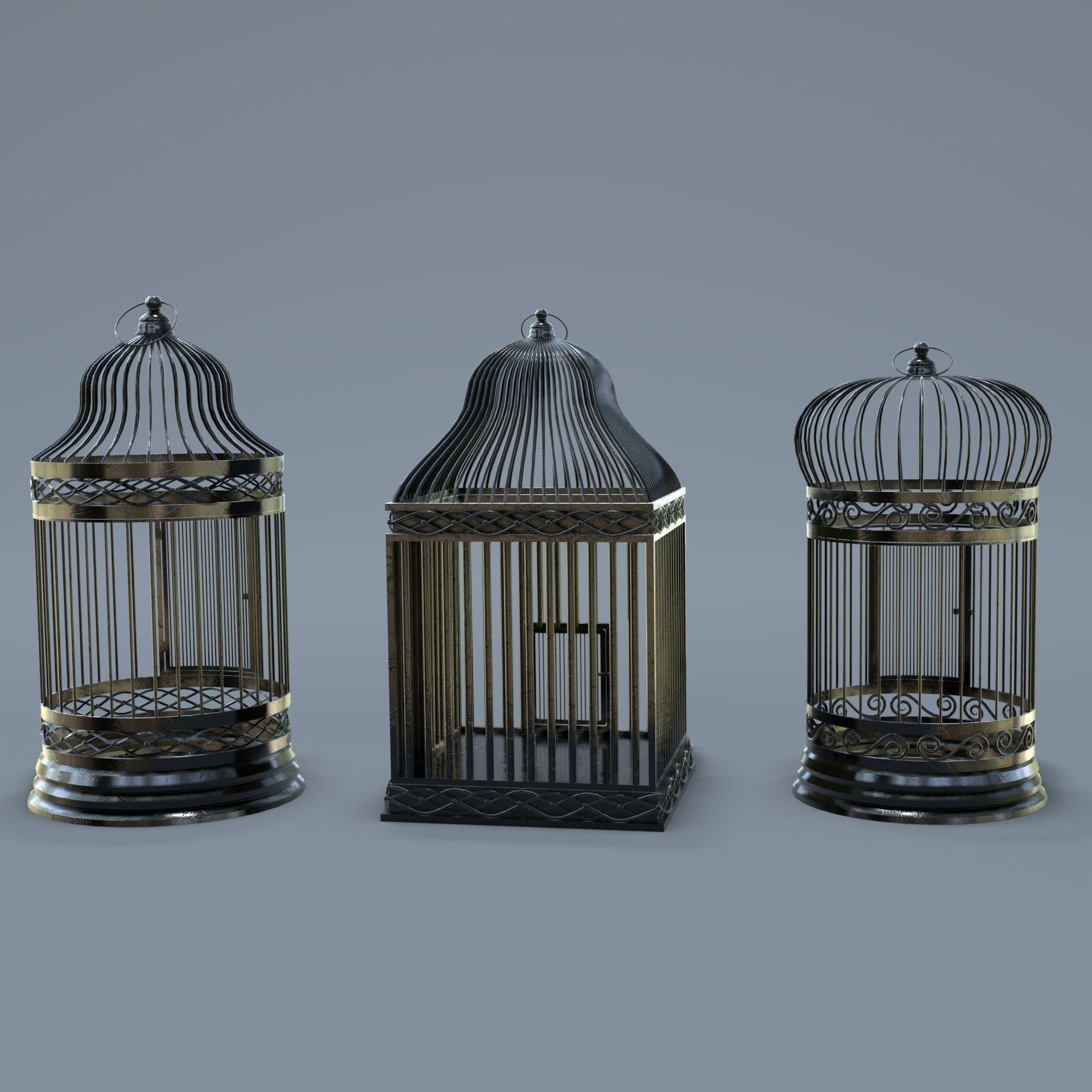 Bird cage Collection Low-poly 3D model_21