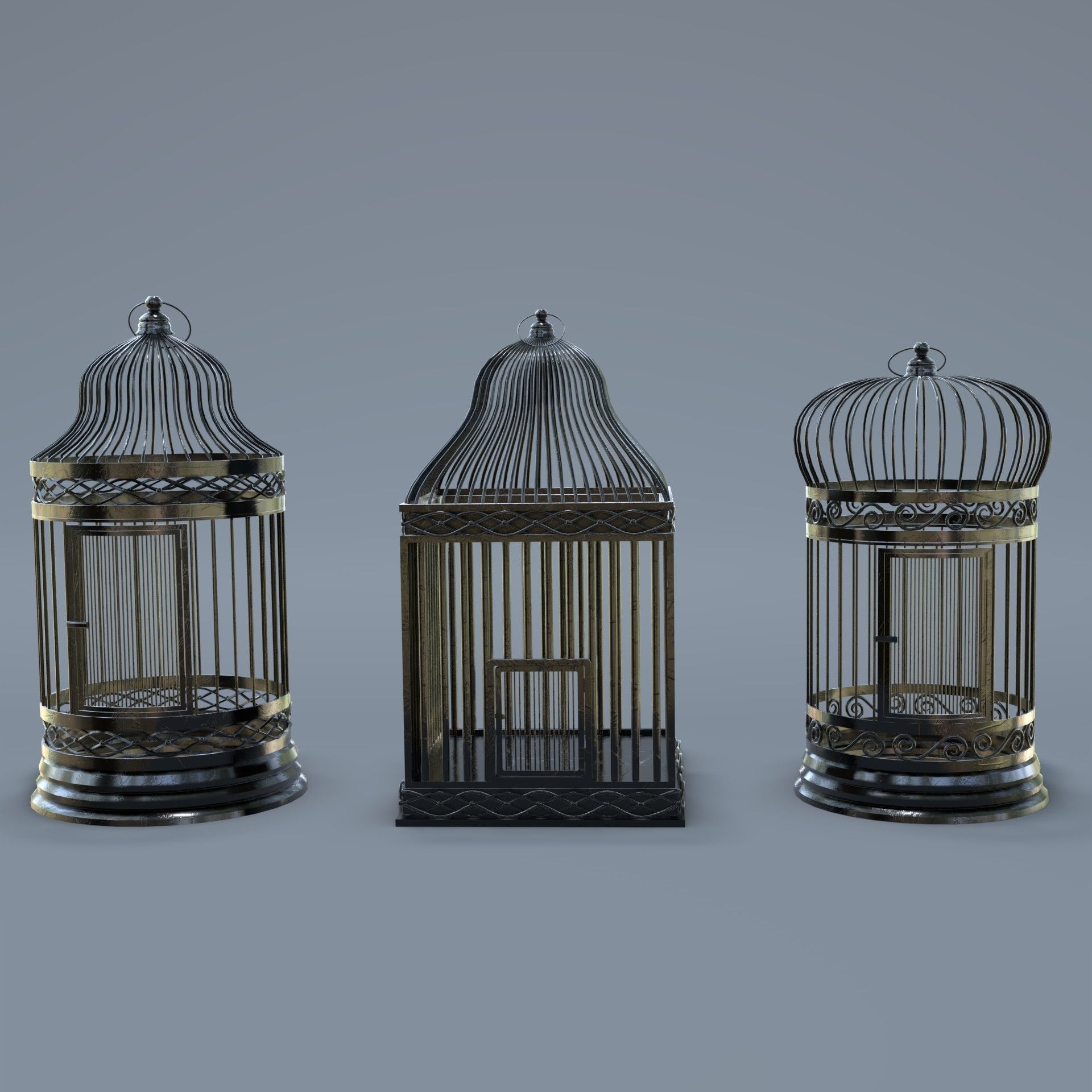 Bird cage Collection Low-poly 3D model_10