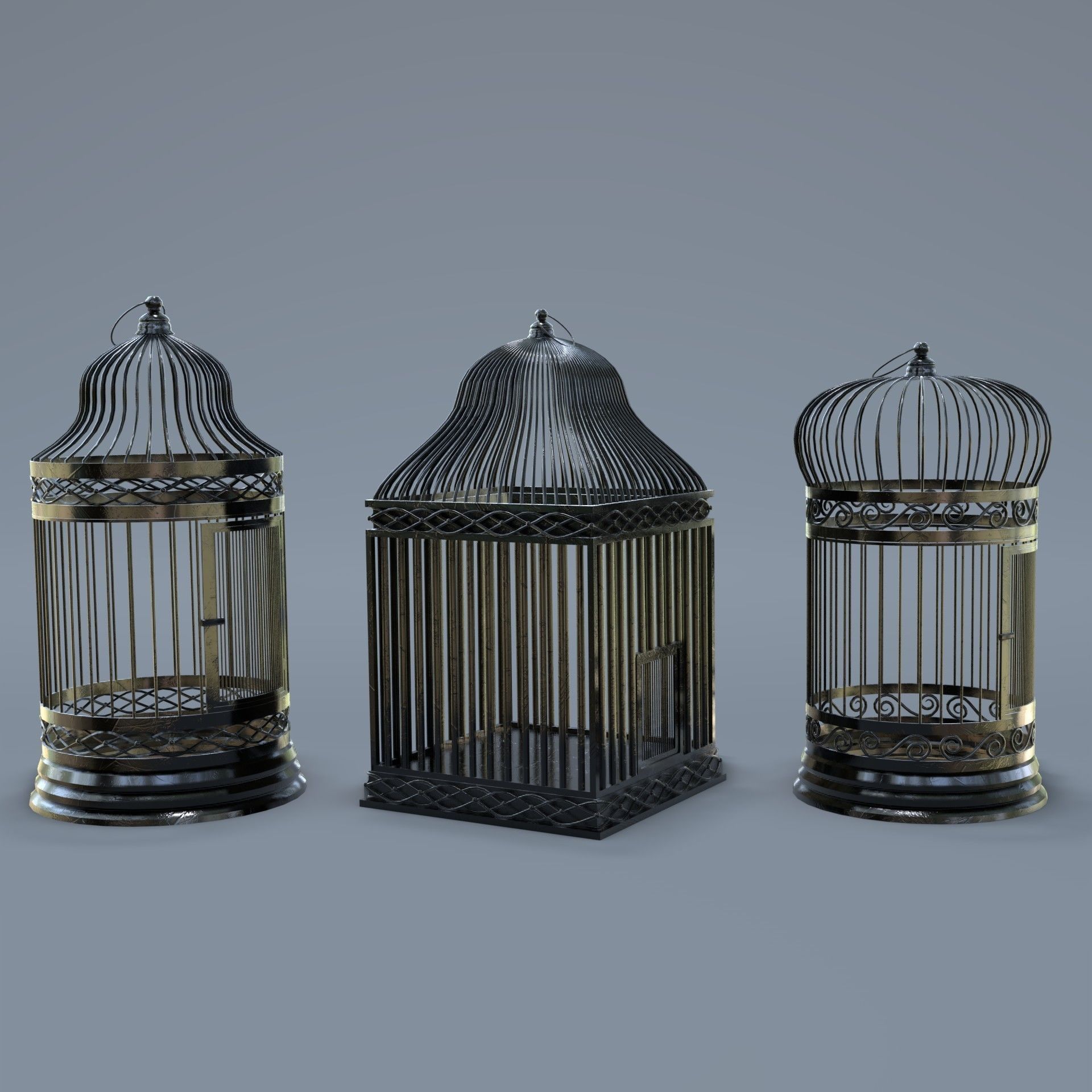 Bird cage Collection Low-poly 3D model_14
