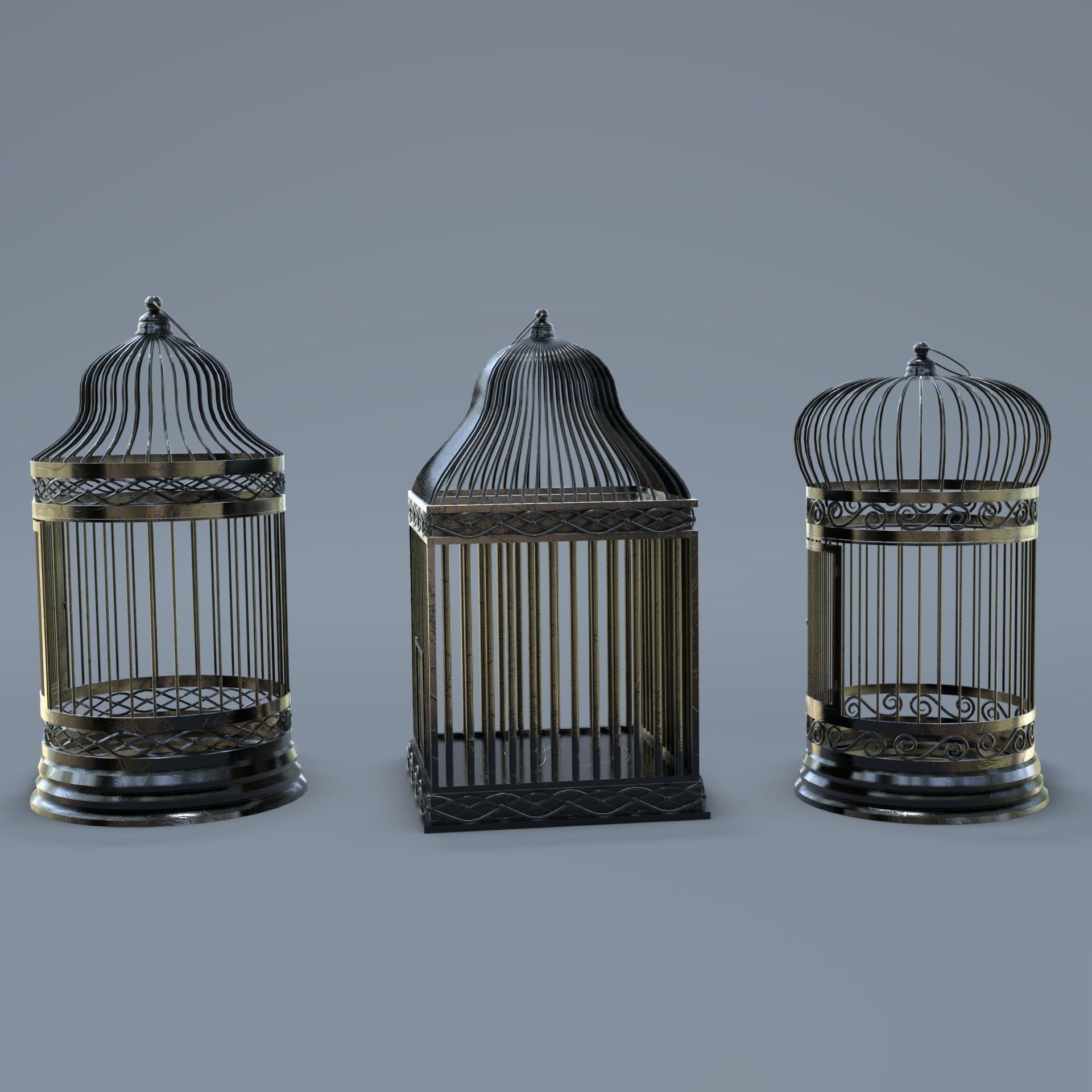 Bird cage Collection Low-poly 3D model_28