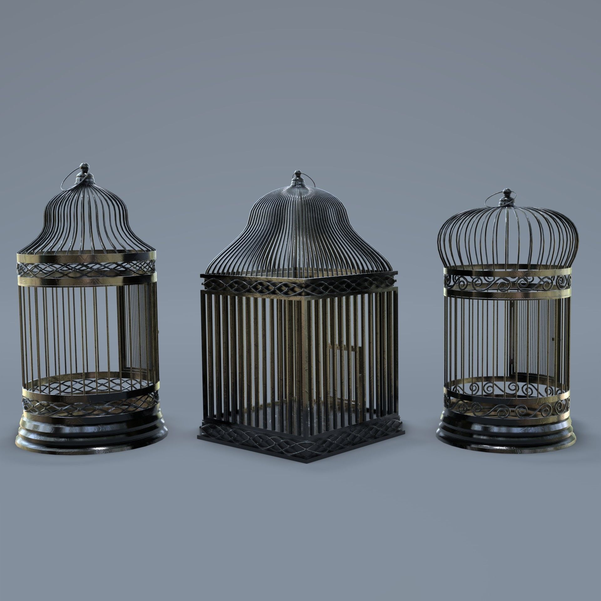 Bird cage Collection Low-poly 3D model_19