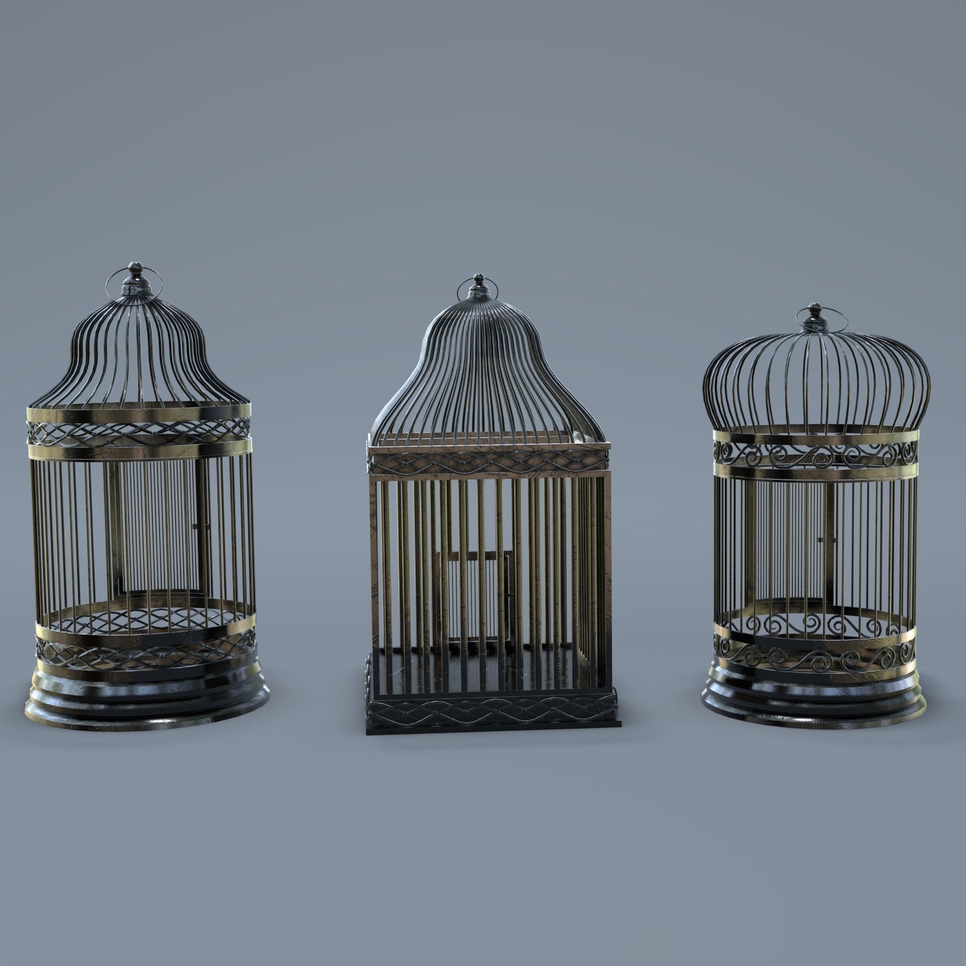 Bird cage Collection Low-poly 3D model_22