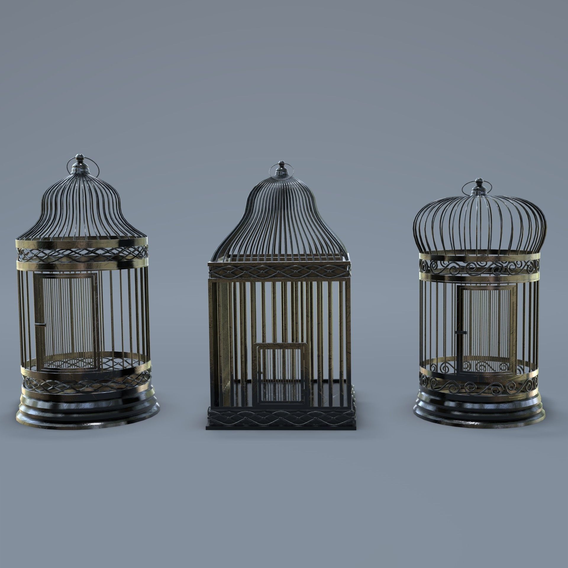Bird cage Collection Low-poly 3D model_33