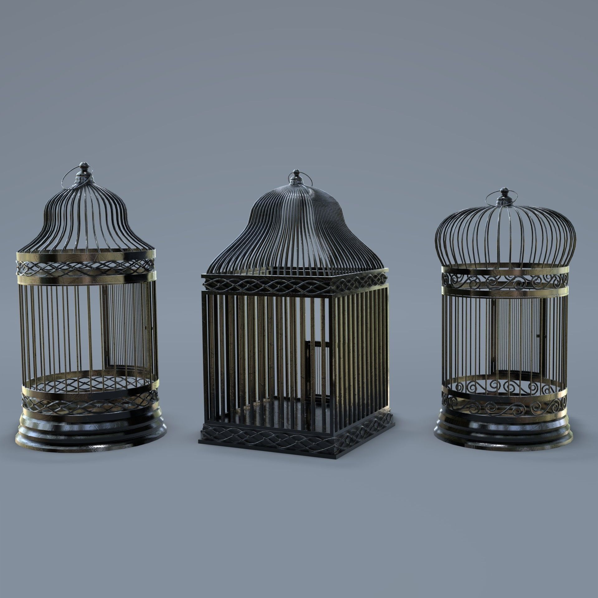 Bird cage Collection Low-poly 3D model_20