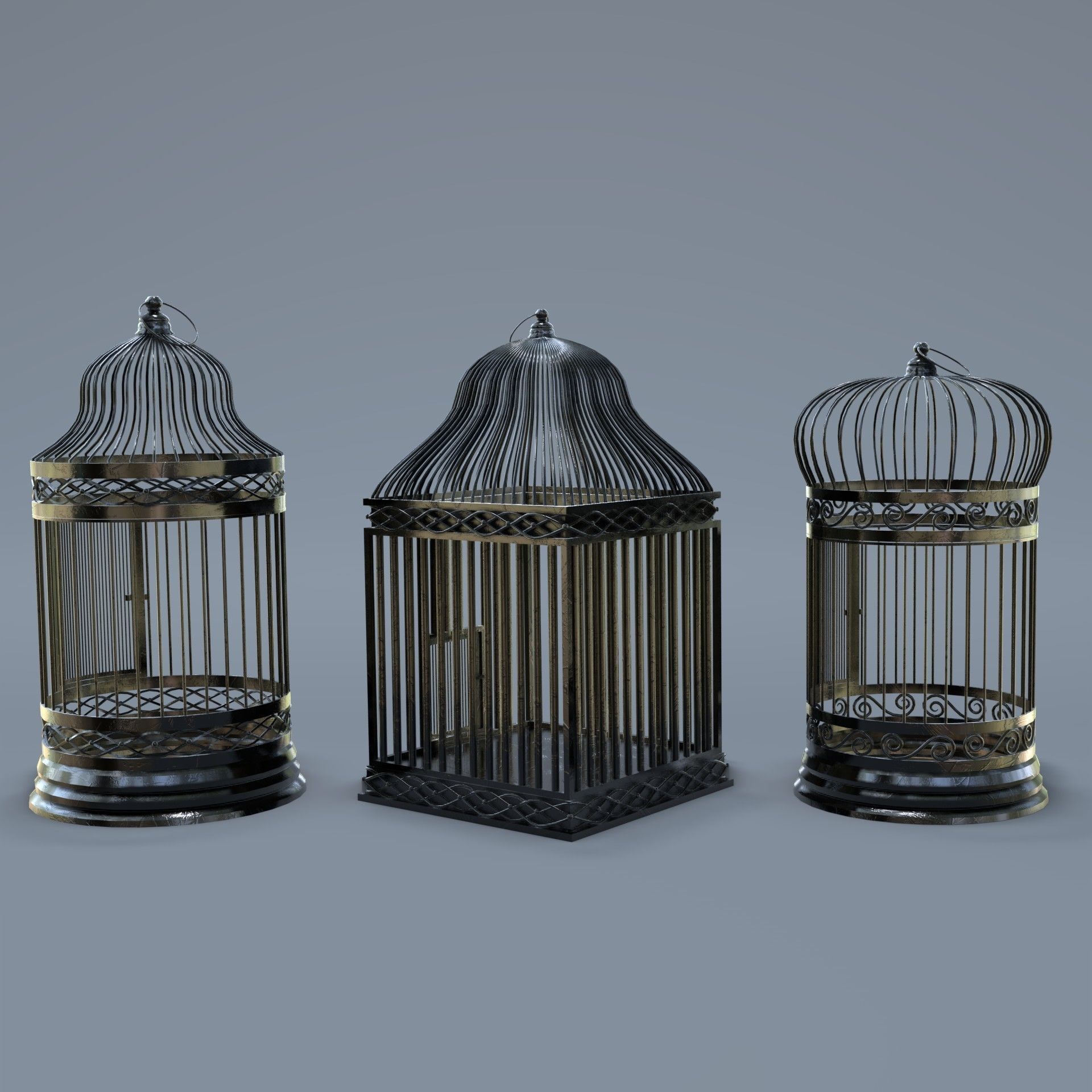 Bird cage Collection Low-poly 3D model_25