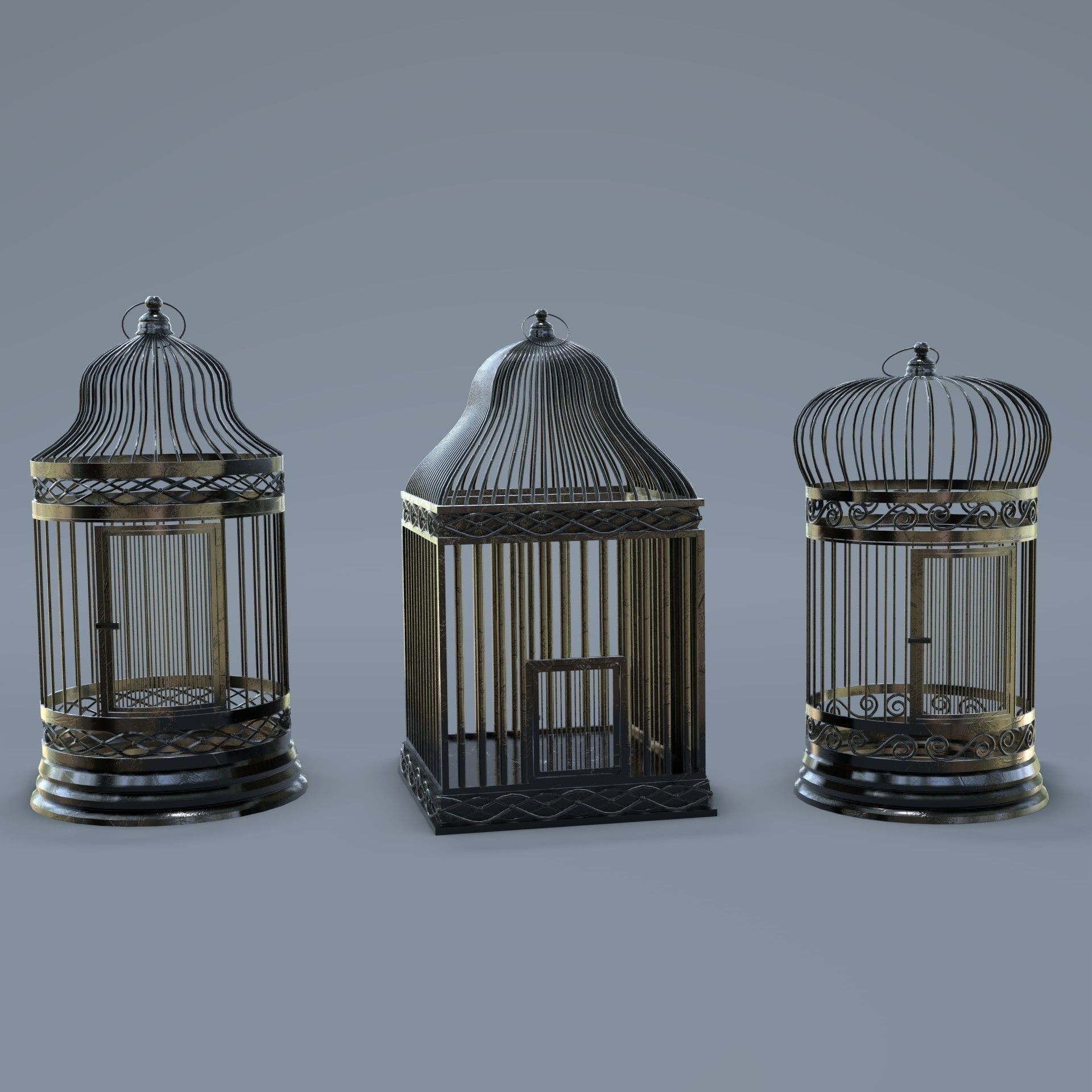 Bird cage Collection Low-poly 3D model_11