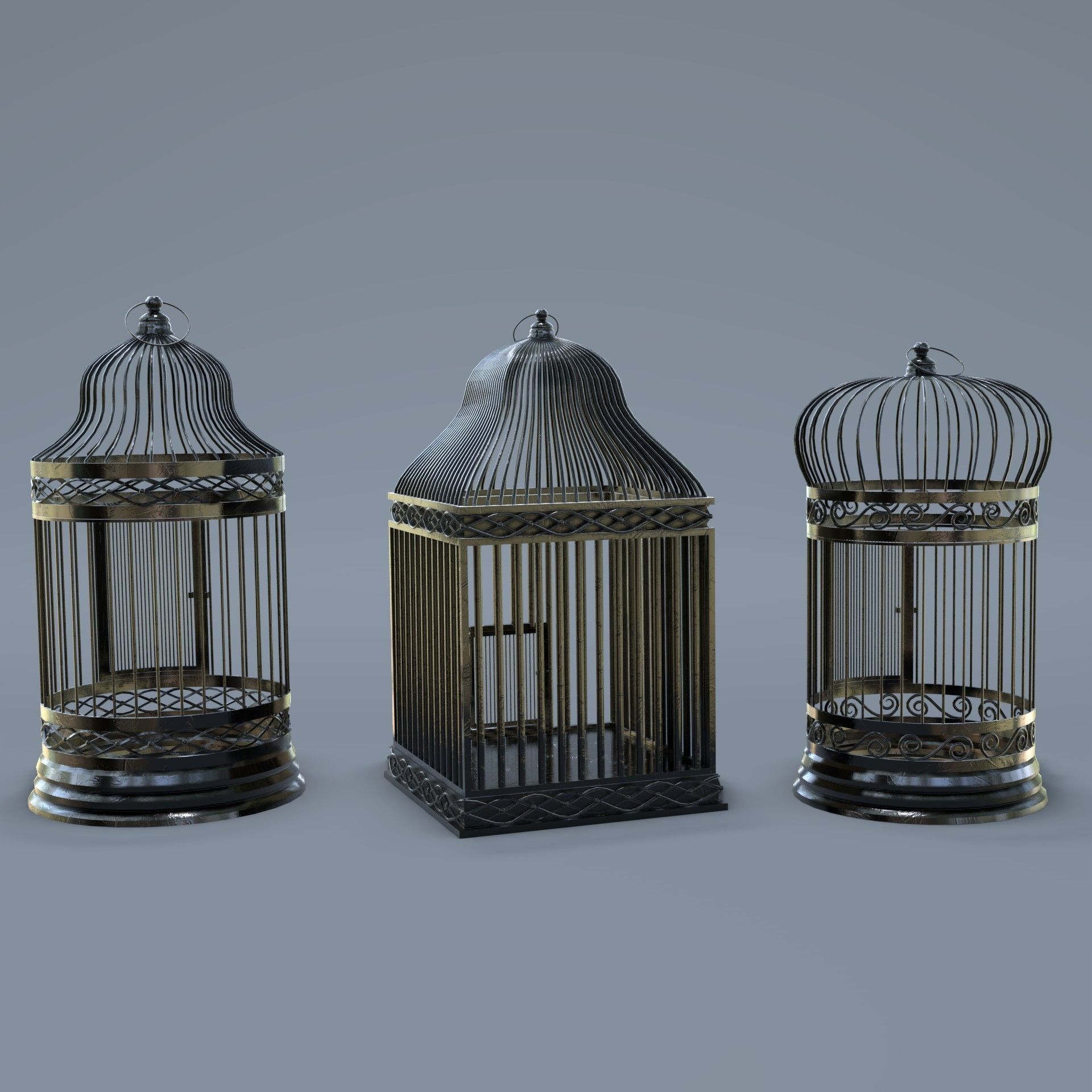 Bird cage Collection Low-poly 3D model_23