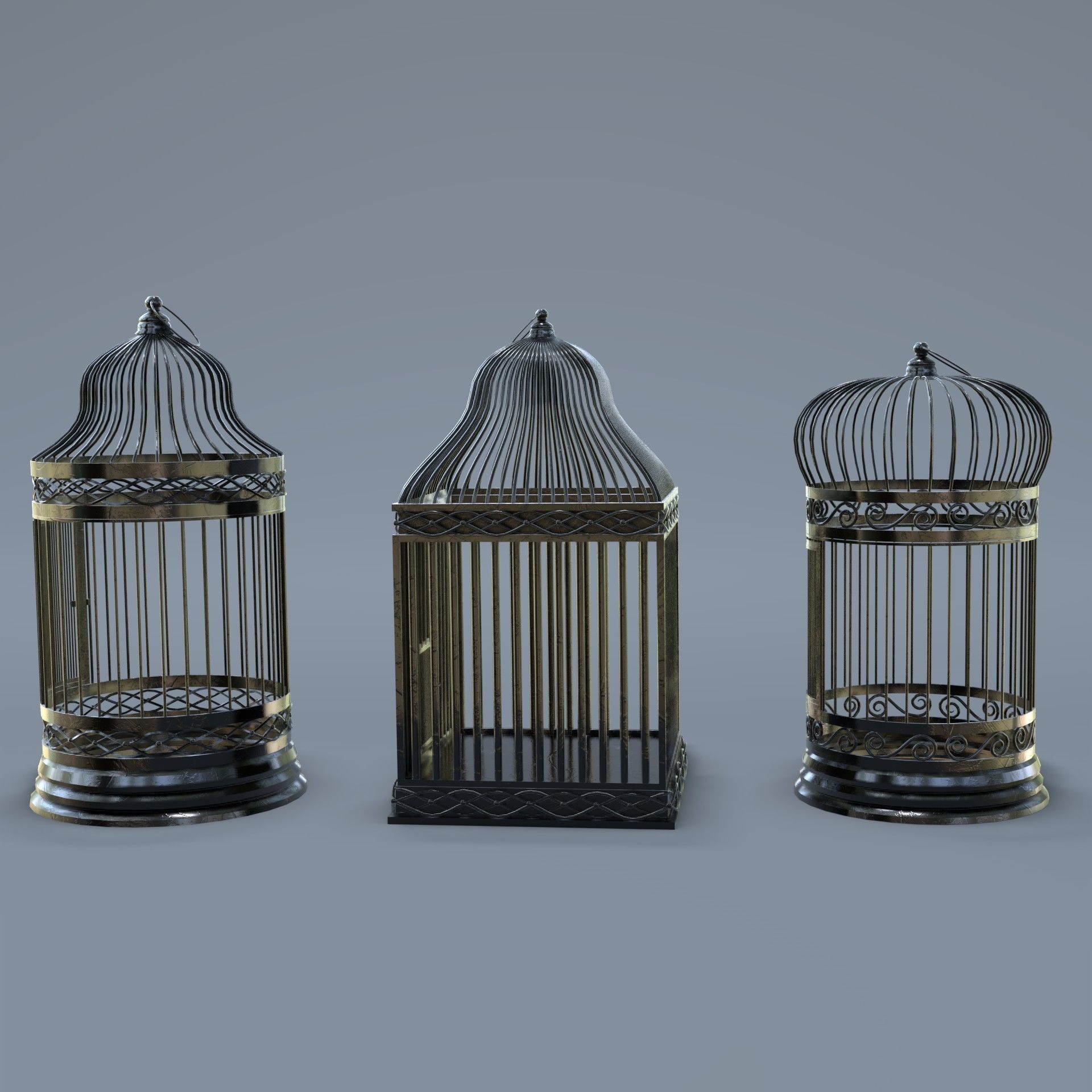 Bird cage Collection Low-poly 3D model_27