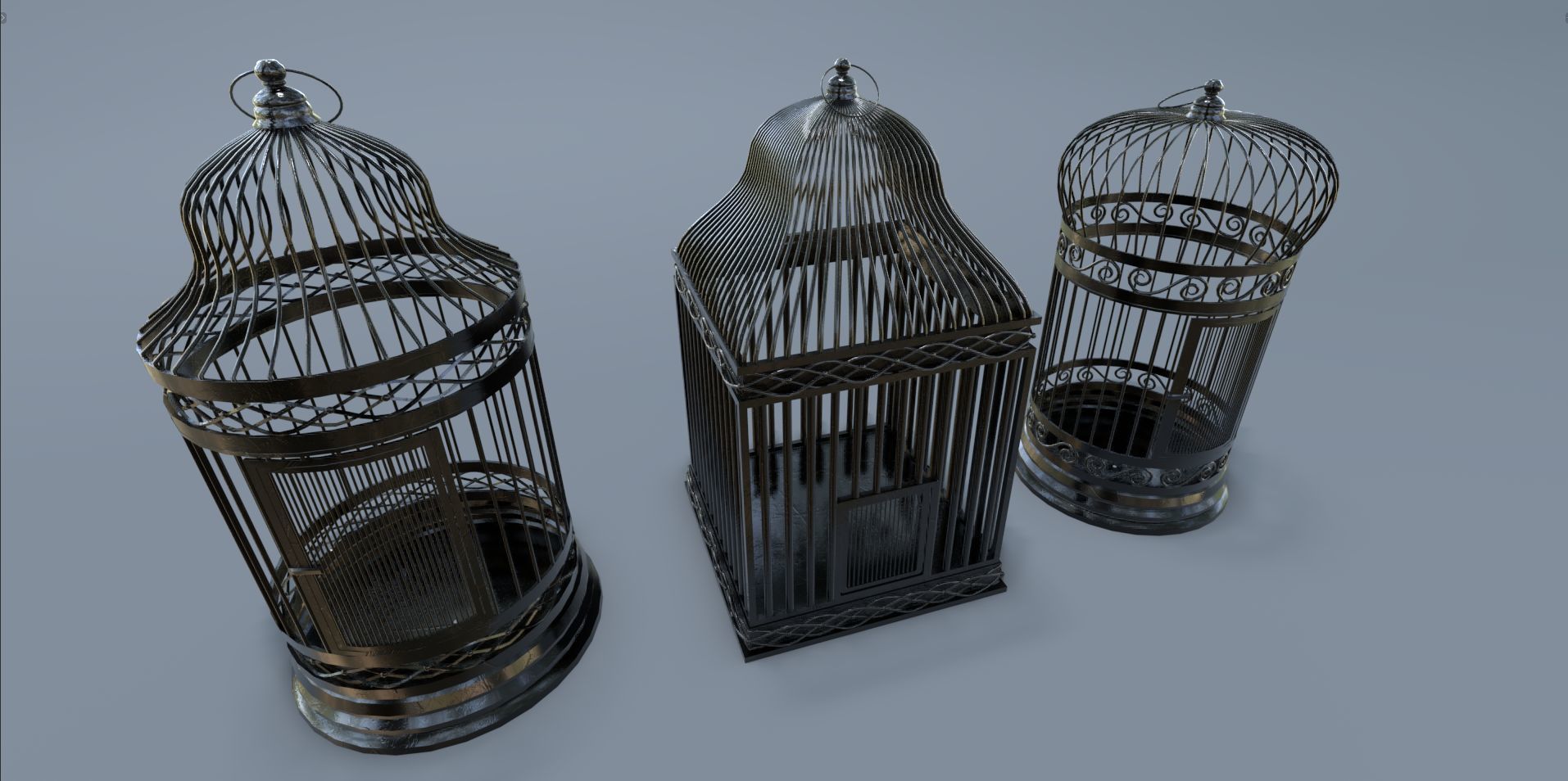 Bird cage Collection Low-poly 3D model_4