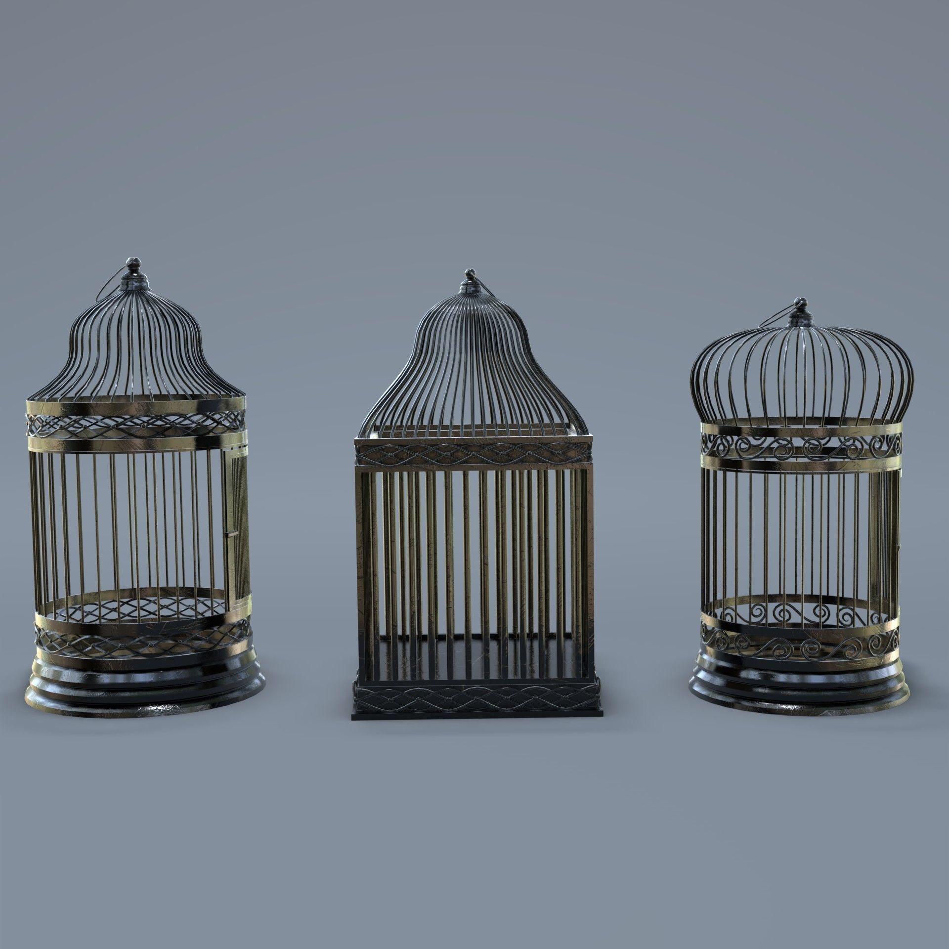 Bird cage Collection Low-poly 3D model_16