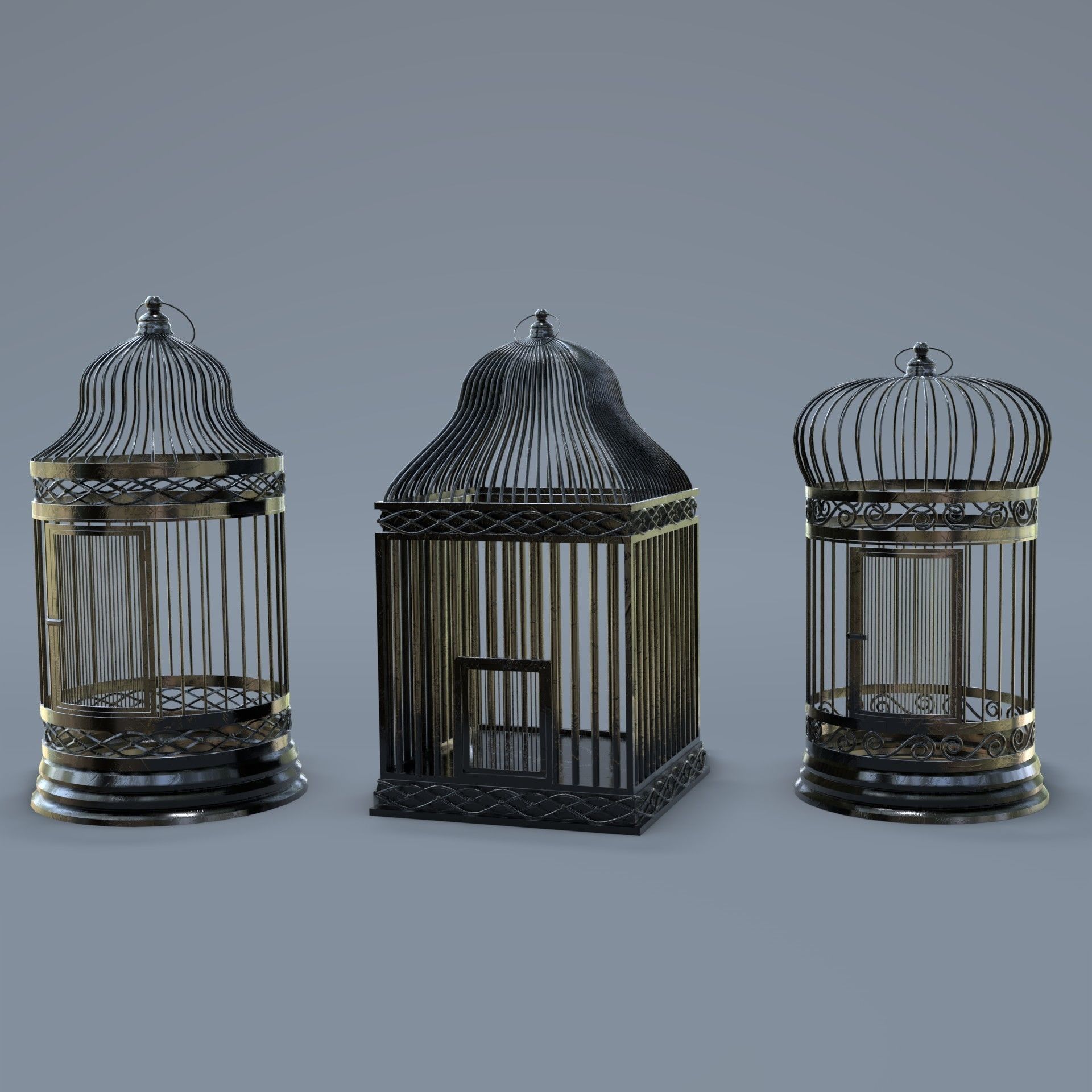 Bird cage Collection Low-poly 3D model_32