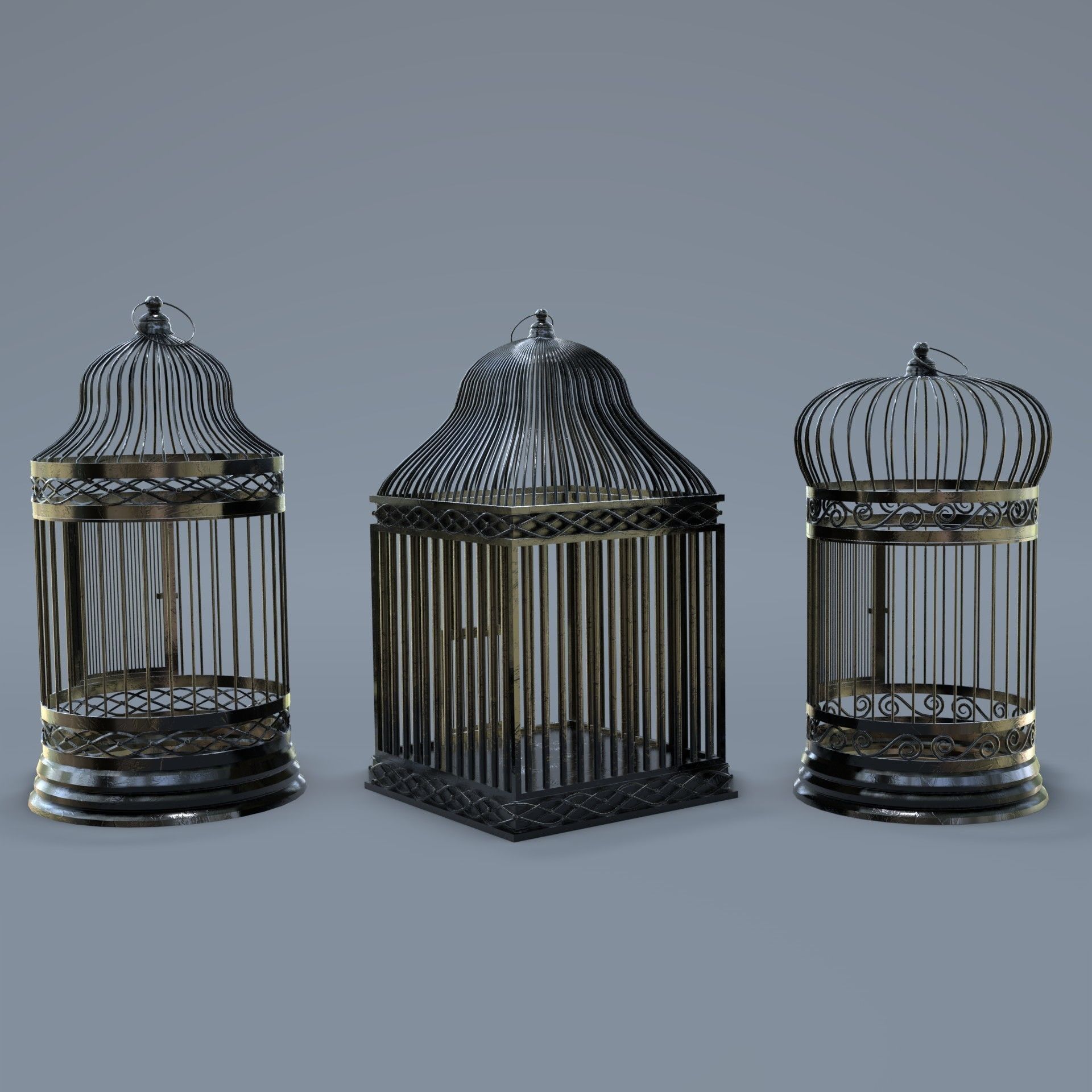 Bird cage Collection Low-poly 3D model_24