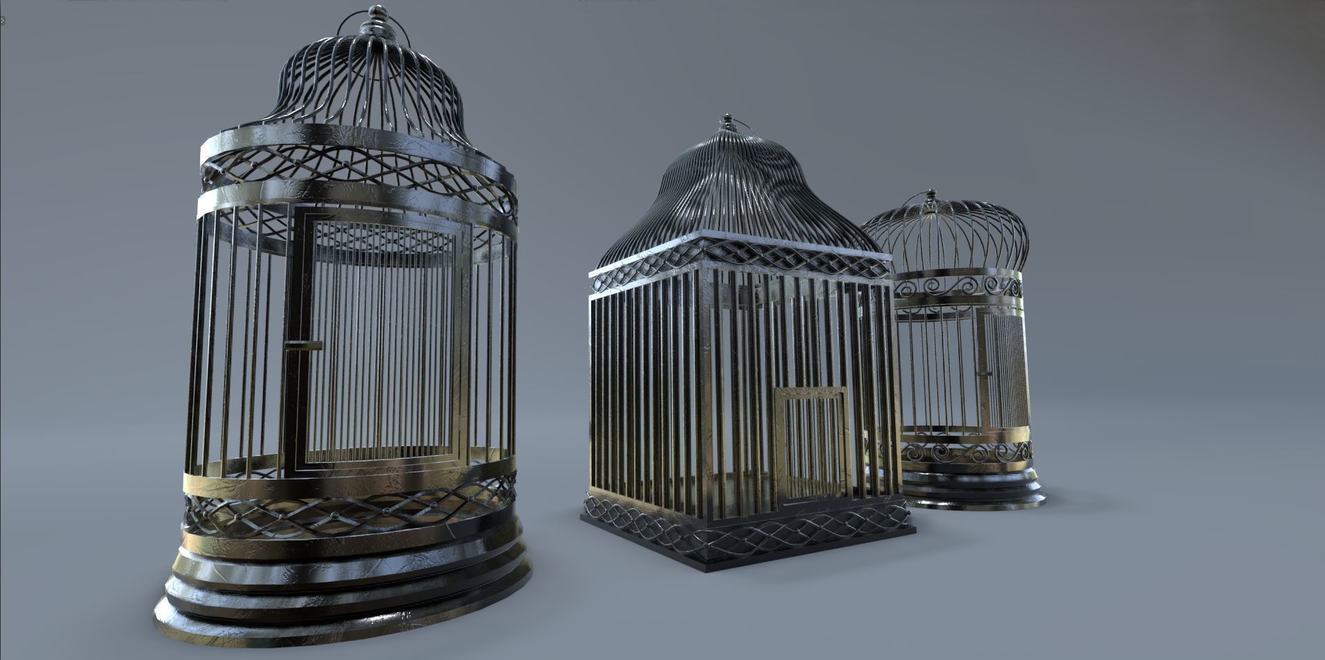 Bird cage Collection Low-poly 3D model_2