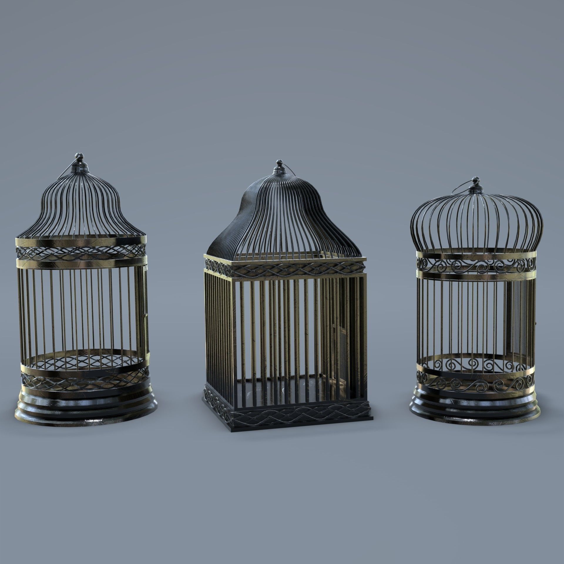 Bird cage Collection Low-poly 3D model_17