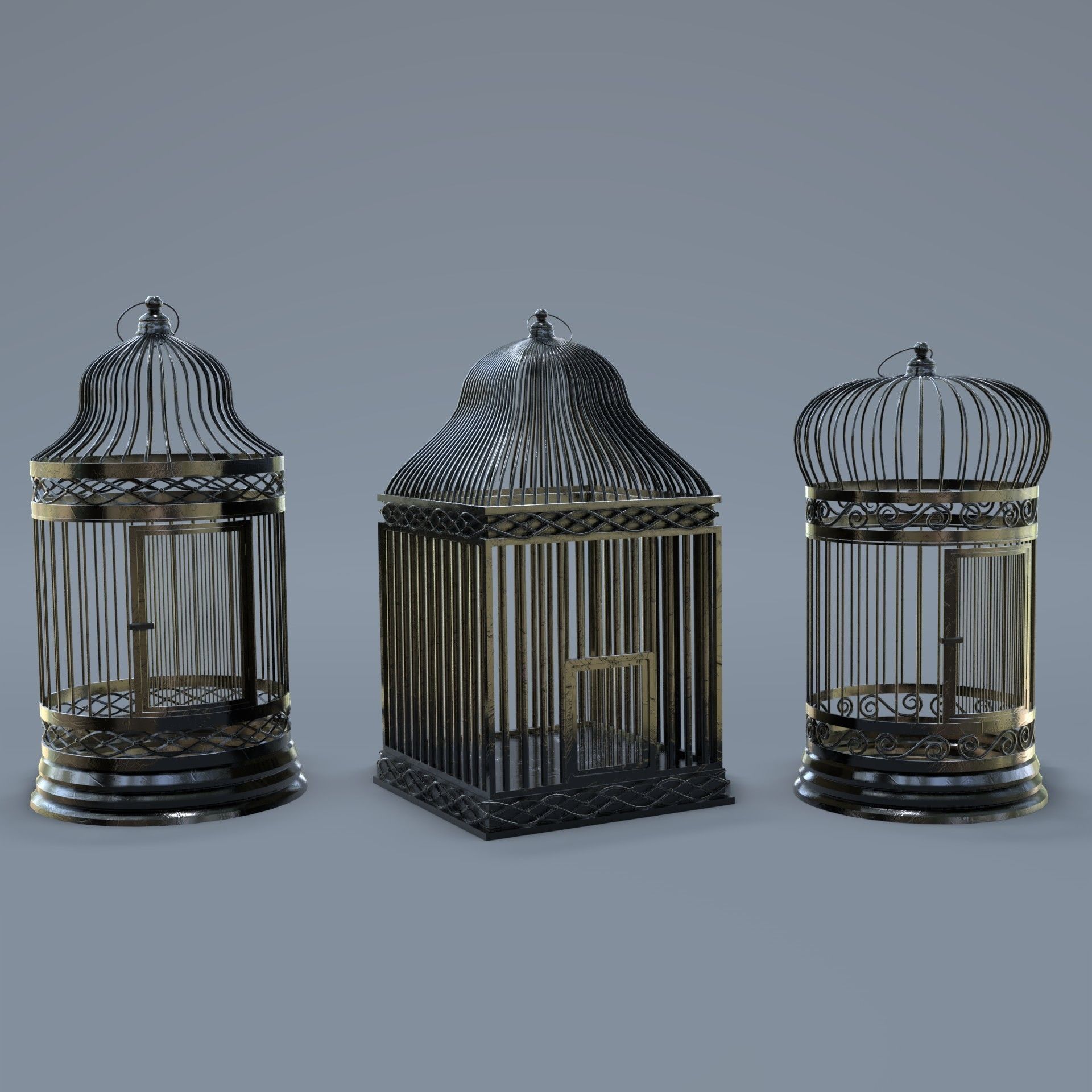 Bird cage Collection Low-poly 3D model_12