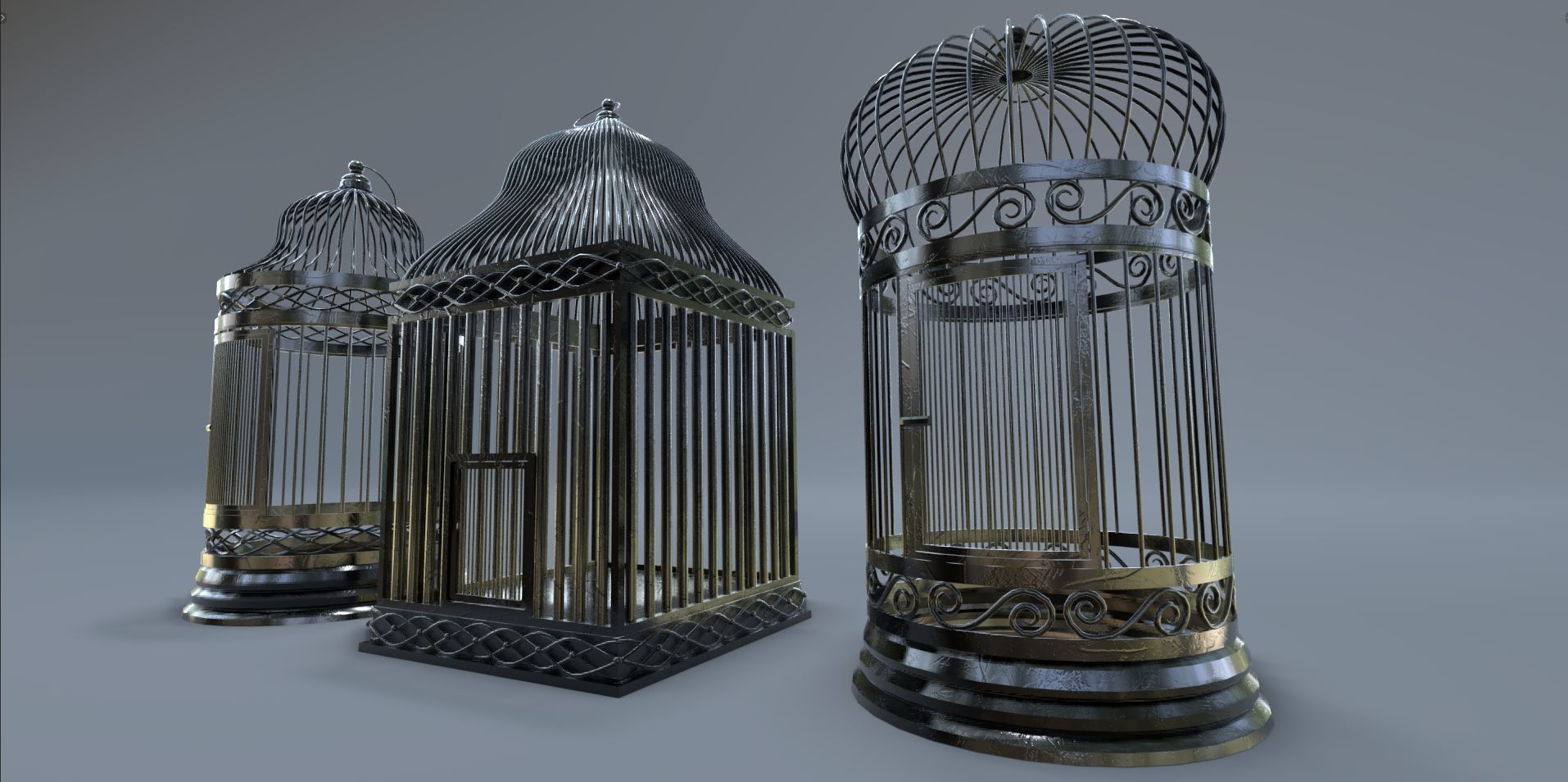 Bird cage Collection Low-poly 3D model_1