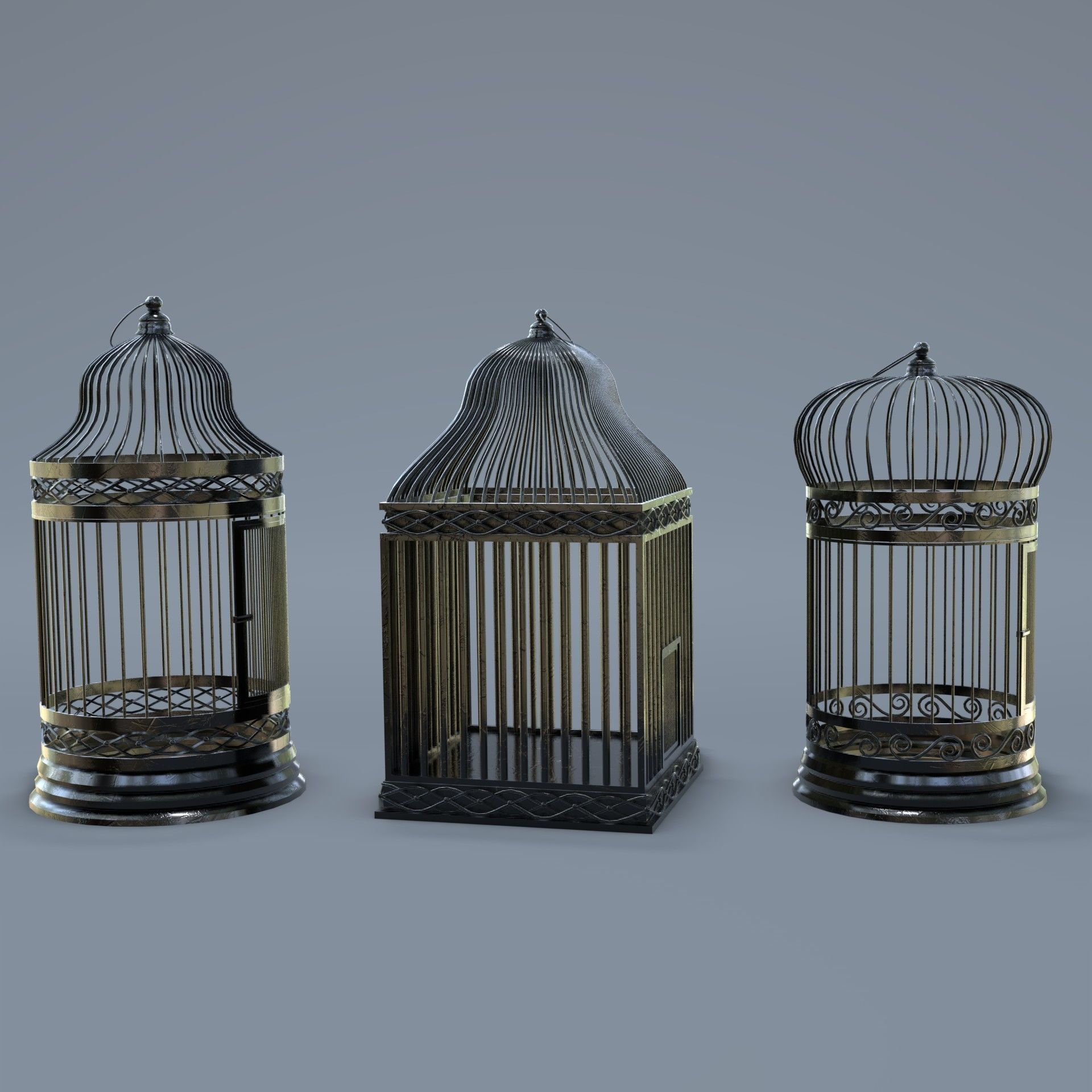 Bird cage Collection Low-poly 3D model_15