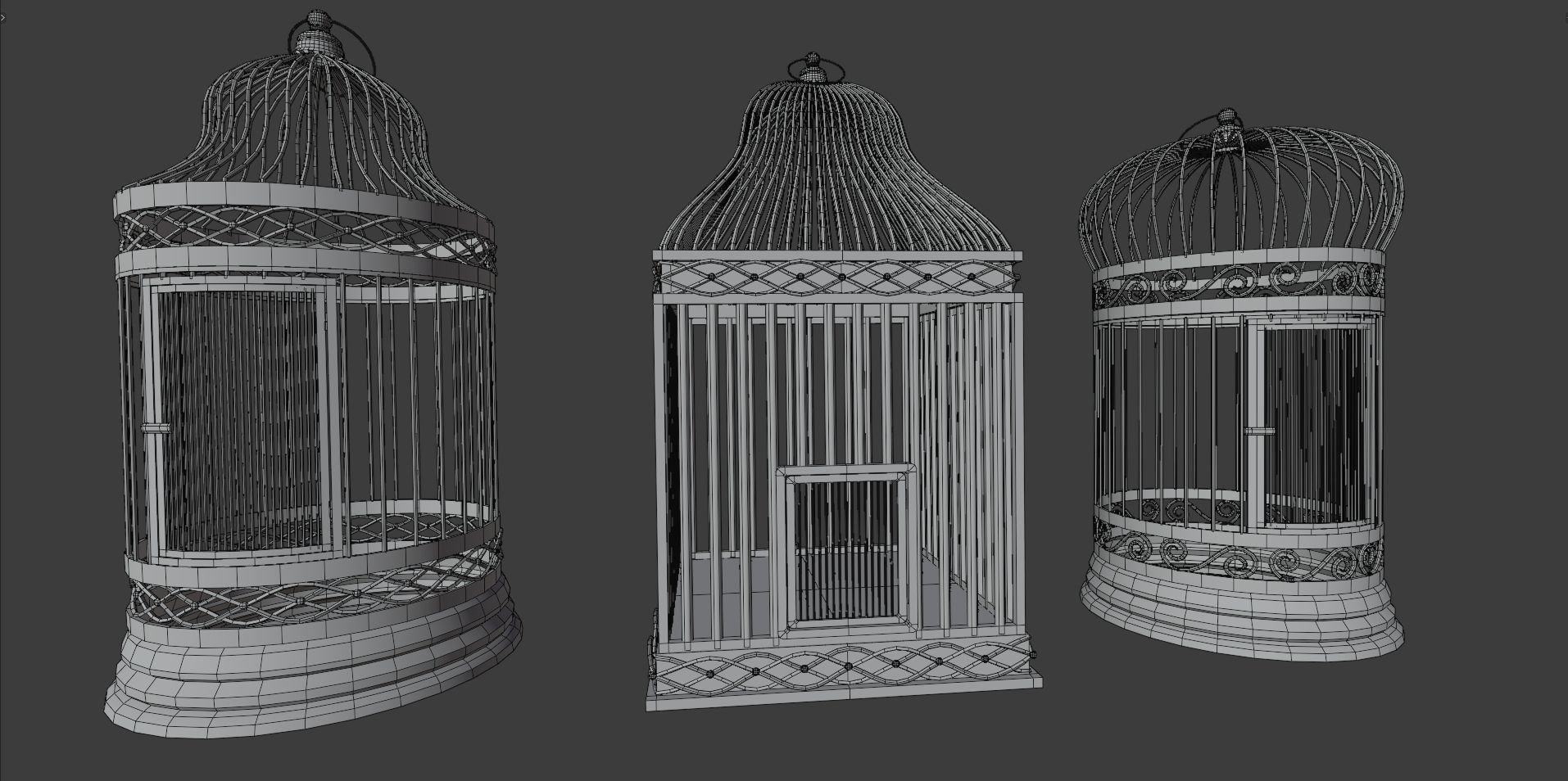 Bird cage Collection Low-poly 3D model_6