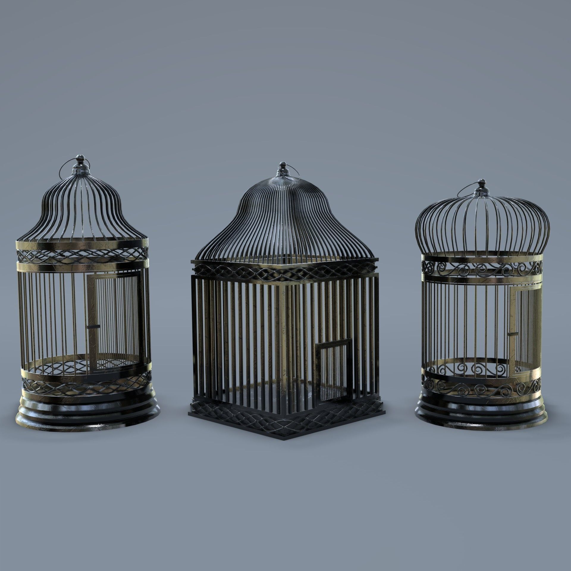 Bird cage Collection Low-poly 3D model_13