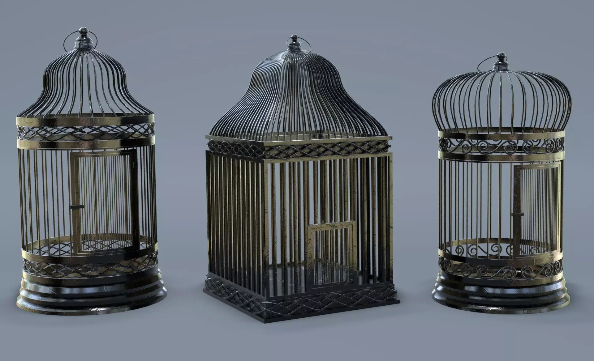 Bird cage Collection Low-poly 3D model_0