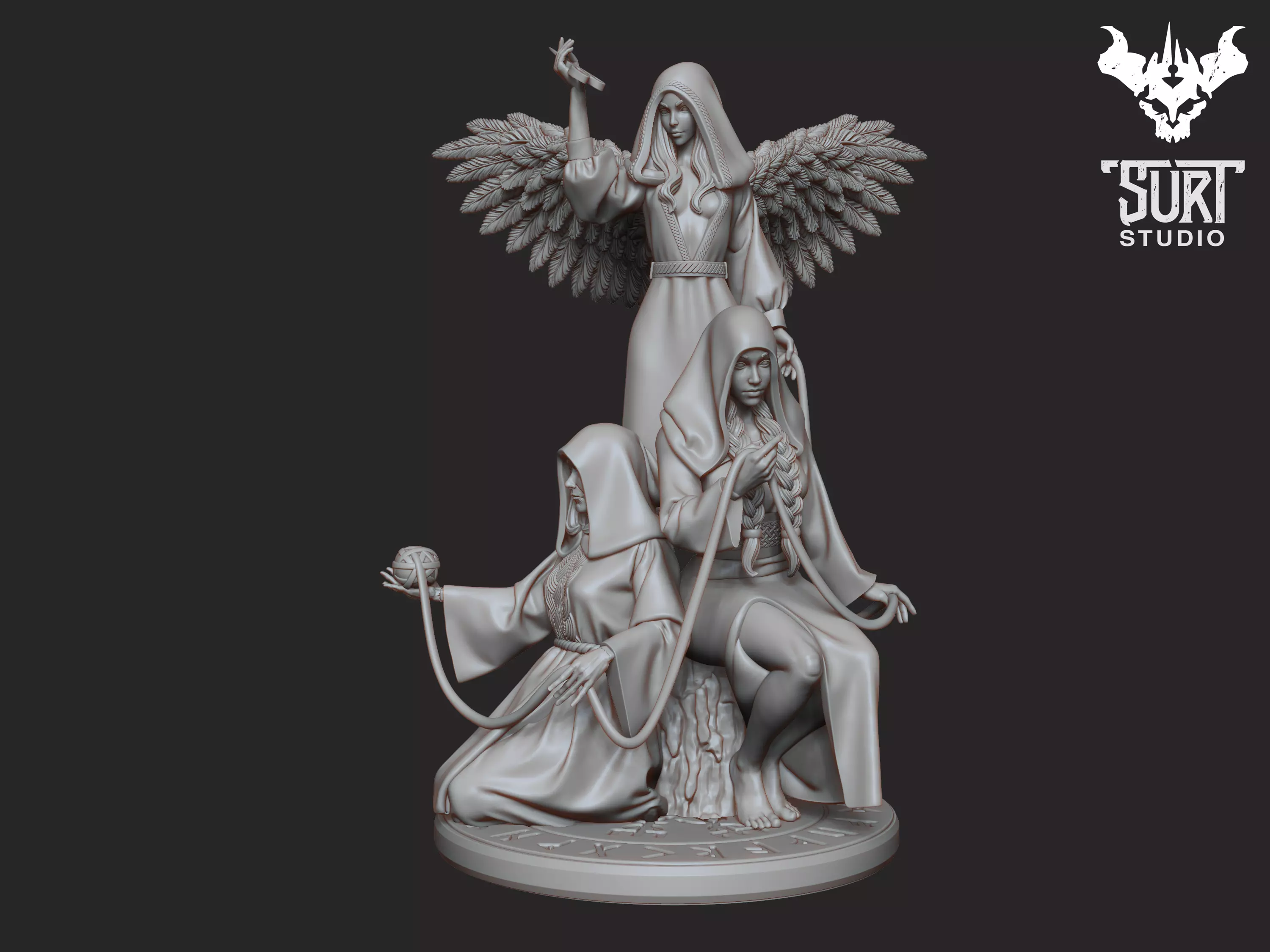 The Norns statue with three angels 3D print model