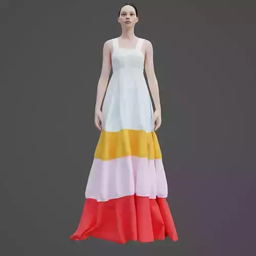 Female Tiered Maxi dress - Colorblock dress