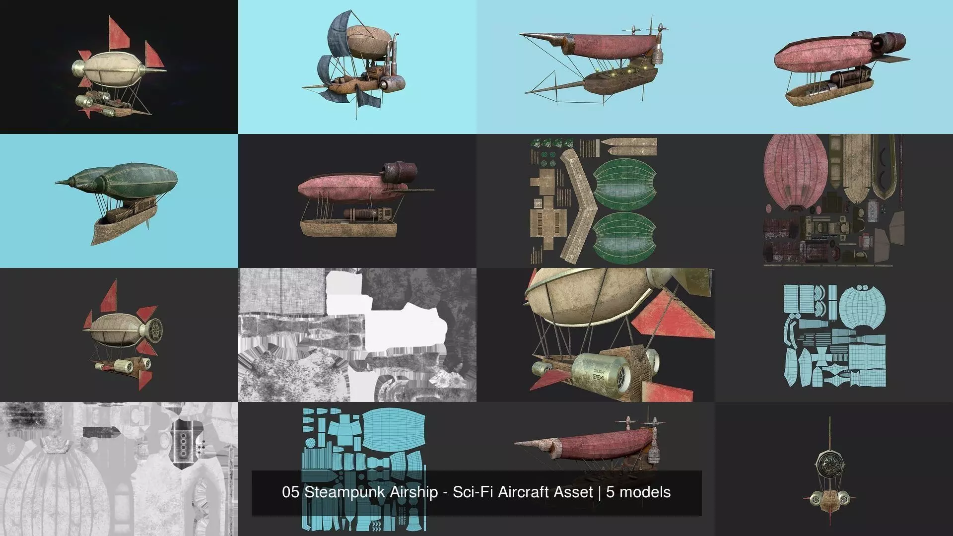 05 Steampunk Airship - Sci-Fi Aircraft Asset 3D Model Collection_1