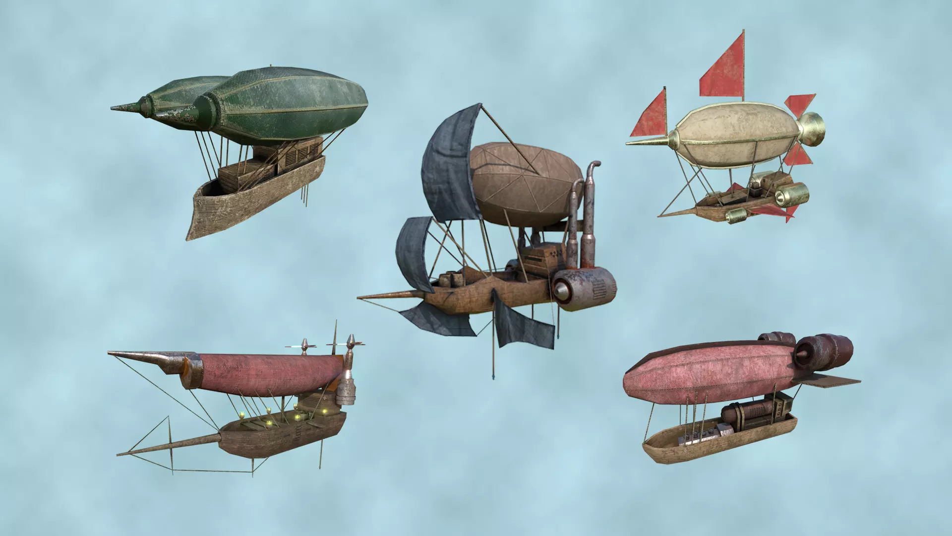 05 Steampunk Airship - Sci-Fi Aircraft Asset 3D Model Collection_0