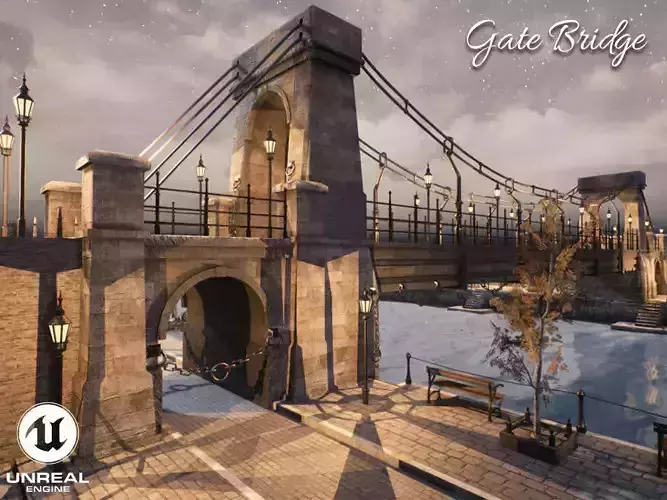 Gate Bridge Unreal Engine Low-poly 3D model