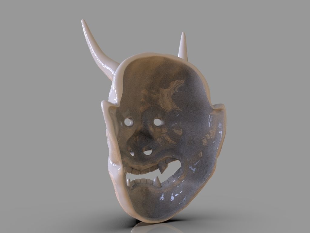 Classic Japanese Oni Mask and ZBrush Timelapse 3D print model_3