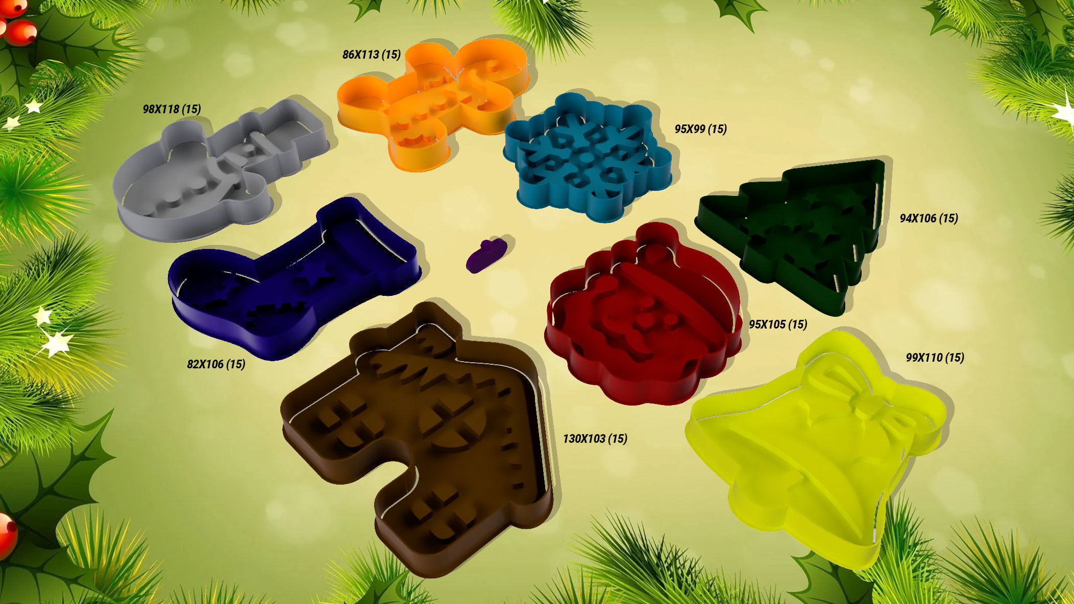 Cookie cutters Christmas and New year 3D print model_5