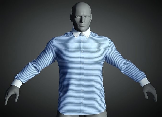 Long Sleeve Shirt Blue White Stripe 3D model