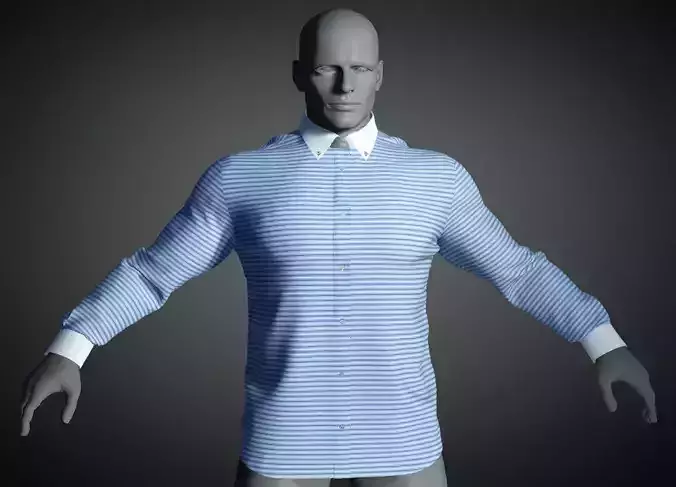 Long Sleeve Shirt Blue White Stripe 3D model