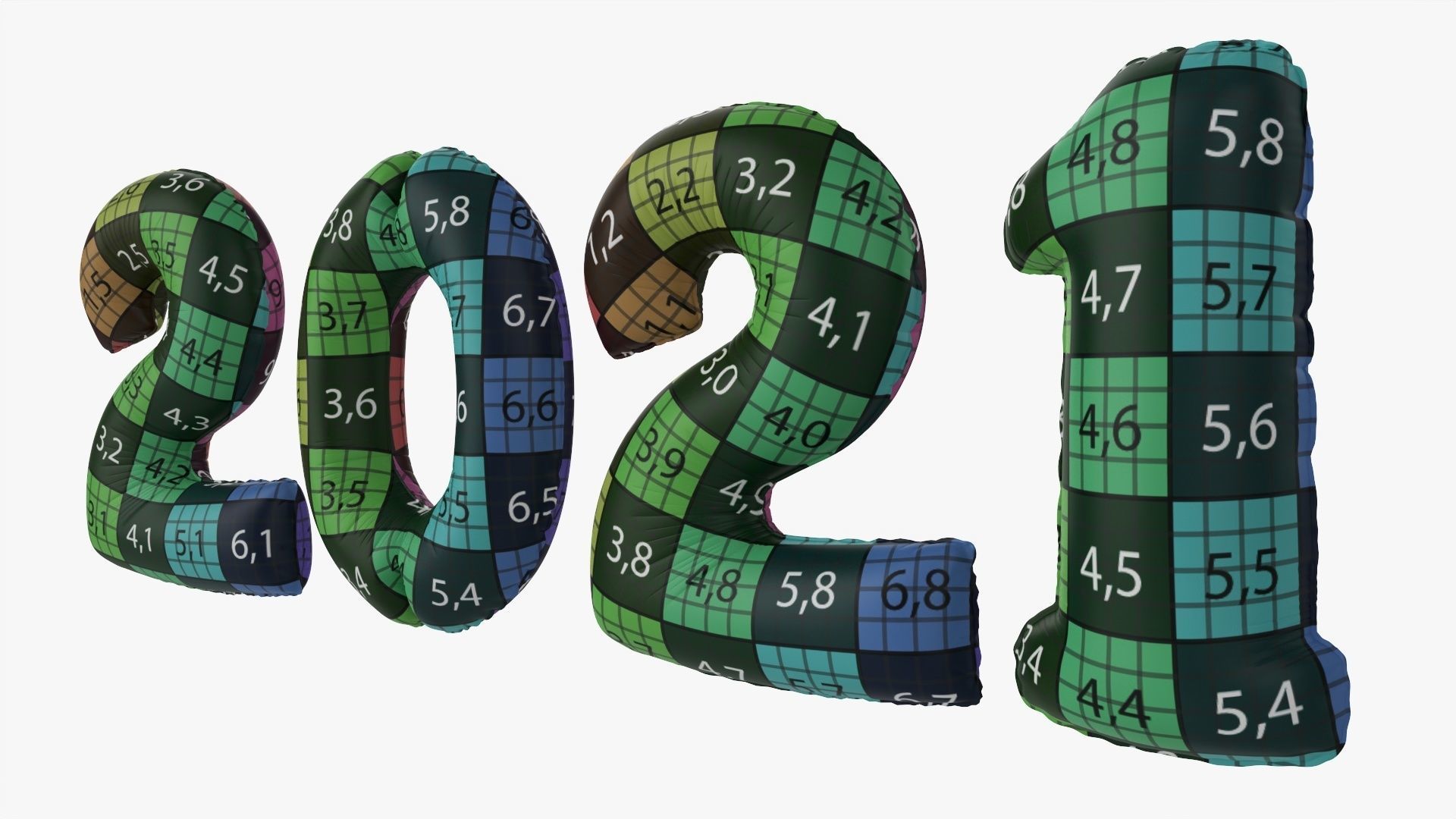 Foil balloon 2021 year numbers 3D model_13