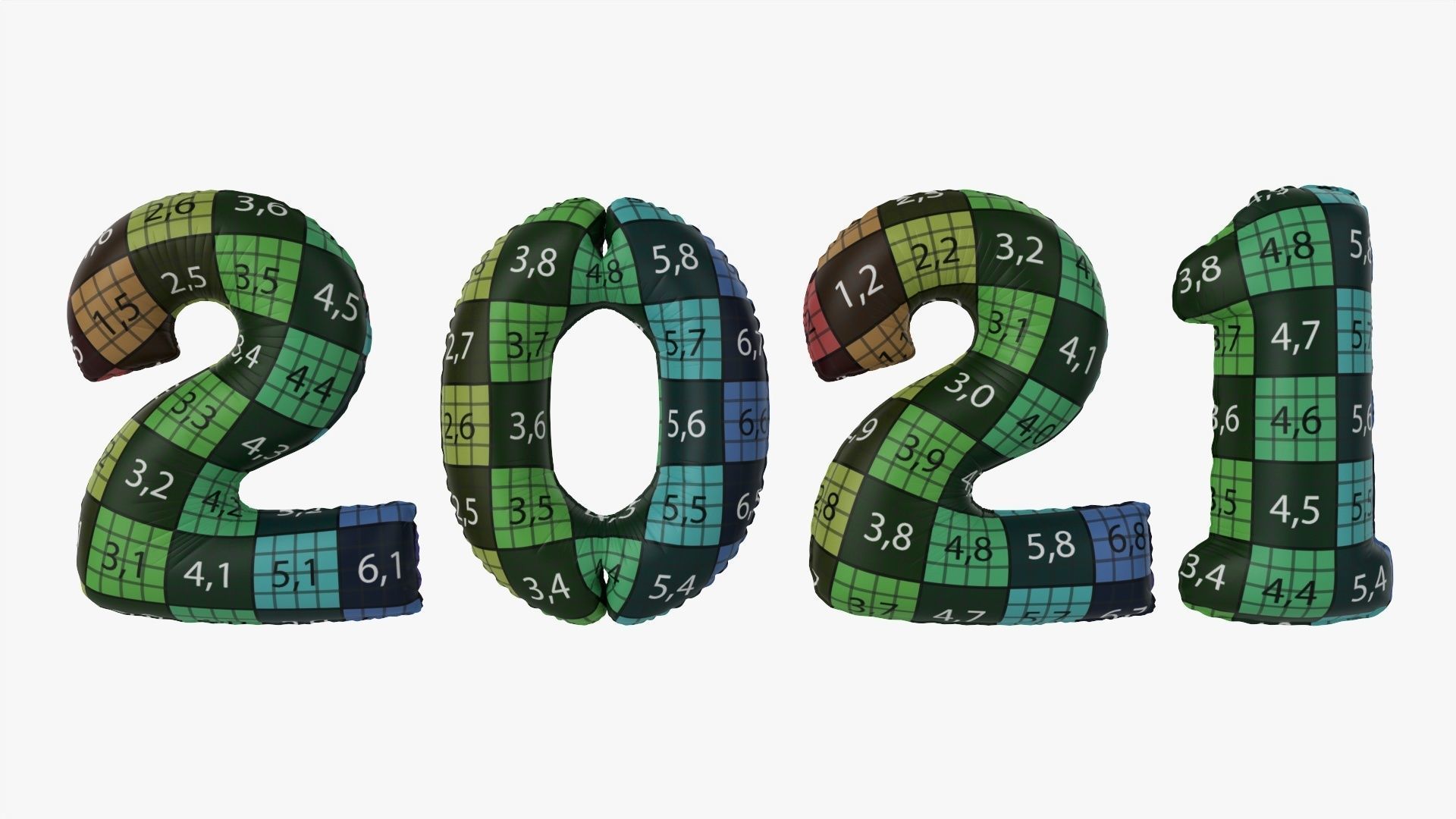 Foil balloon 2021 year numbers 3D model_12